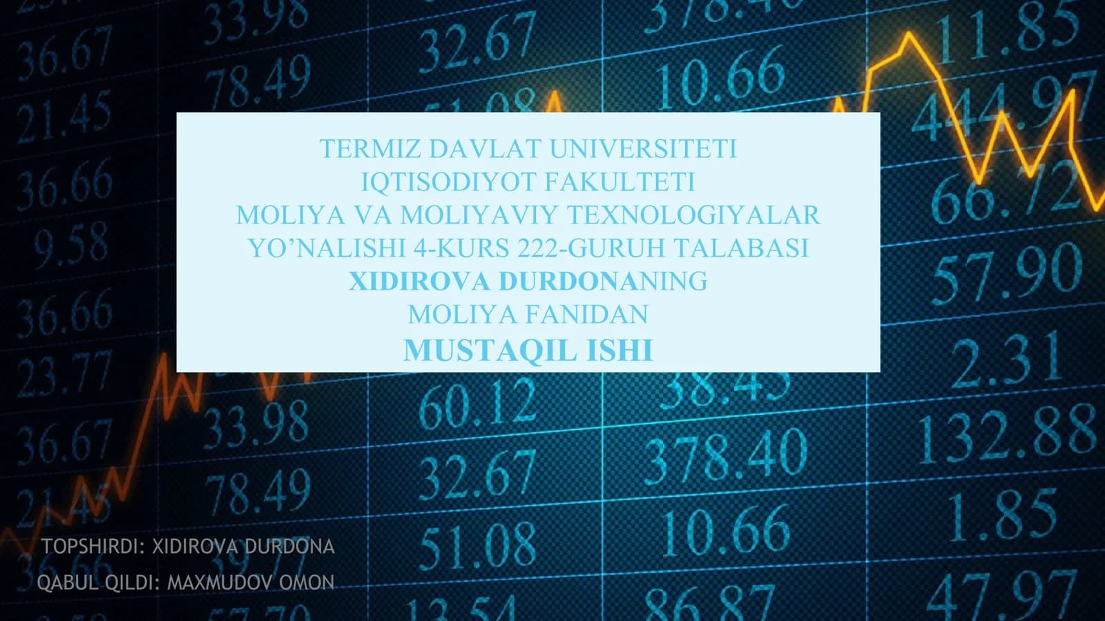 O‘zbekiston moliya bozorini rivojlantirish istiqbollari