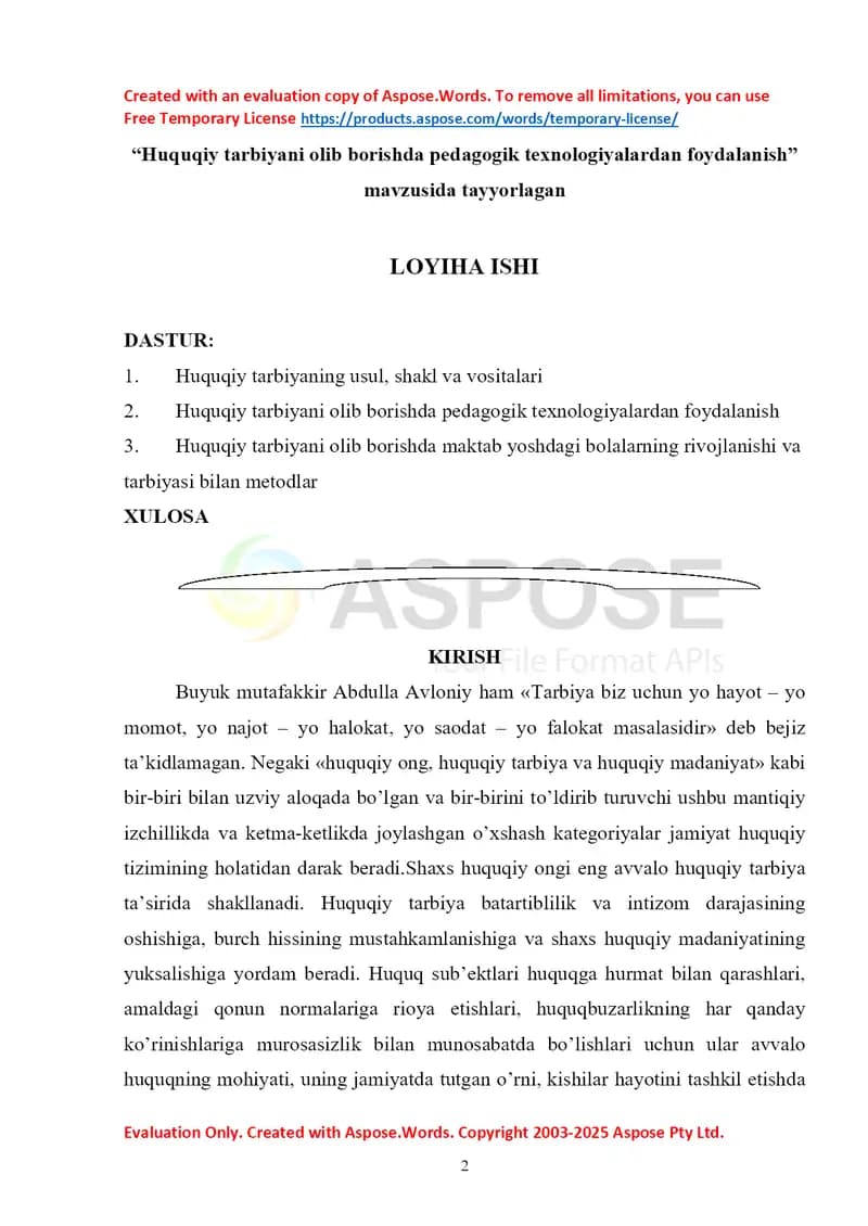 Huquqiy tarbiyani olib borishda pedagogik texnologiyalardan foydalanish