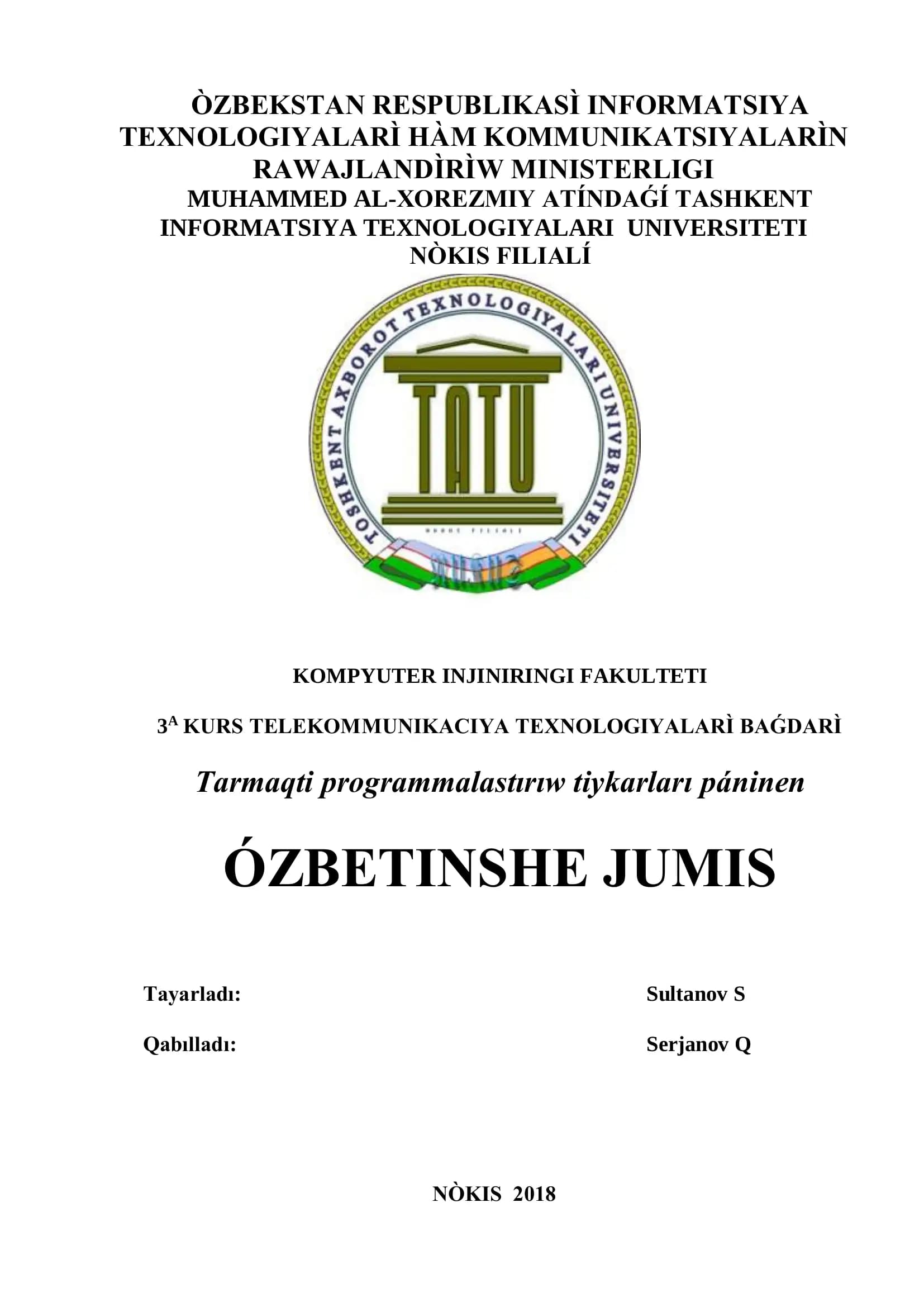 3A KURS TELEKOMMUNIKACIYA TEXNOLOGIYALARÌ BAǴDARÌ