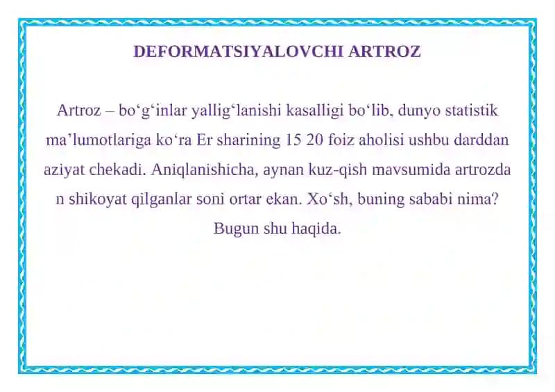DEFORMATSIYALOVCHI ARTROZ