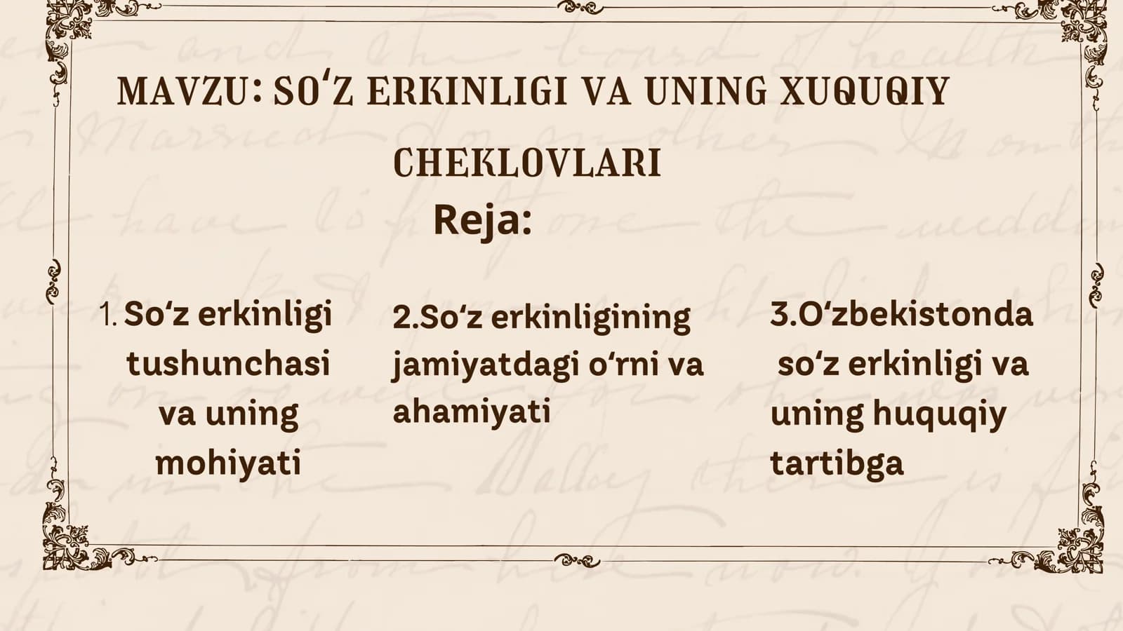 soʻz erkinligi va uning huquqiy cheklovlari