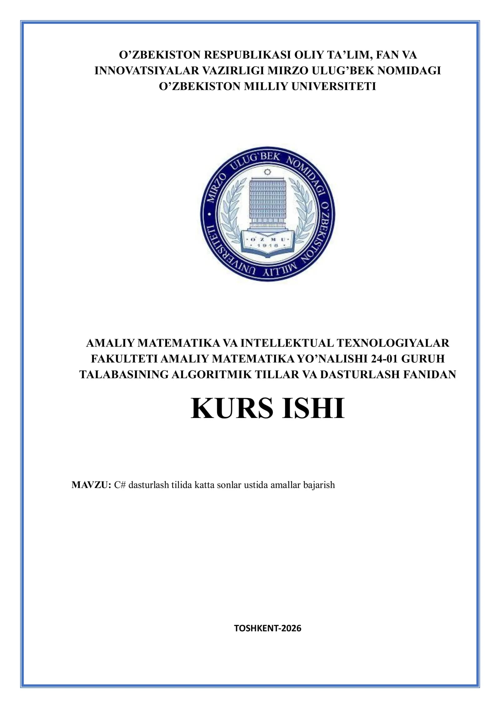 C# dasturlash tilida katta sonlar ustida amallar bajarish