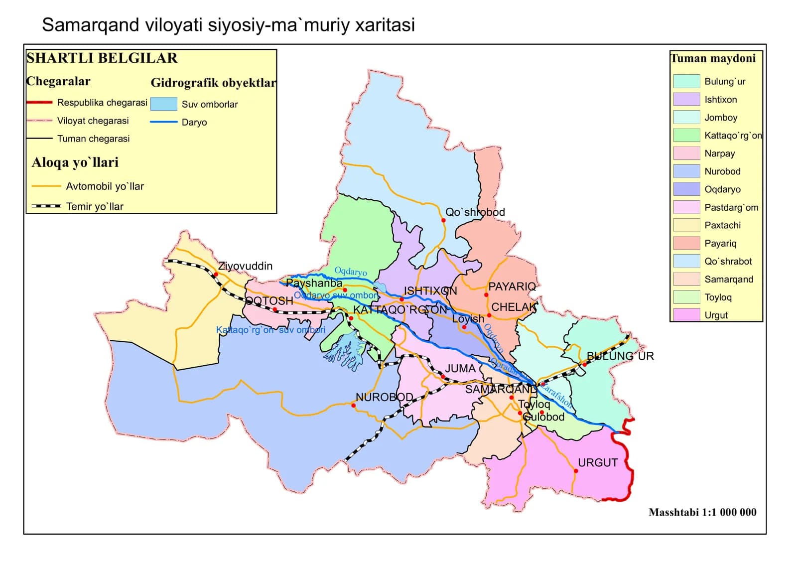 Samarqand viloyati siyosiy-ma`muriy xaritasi