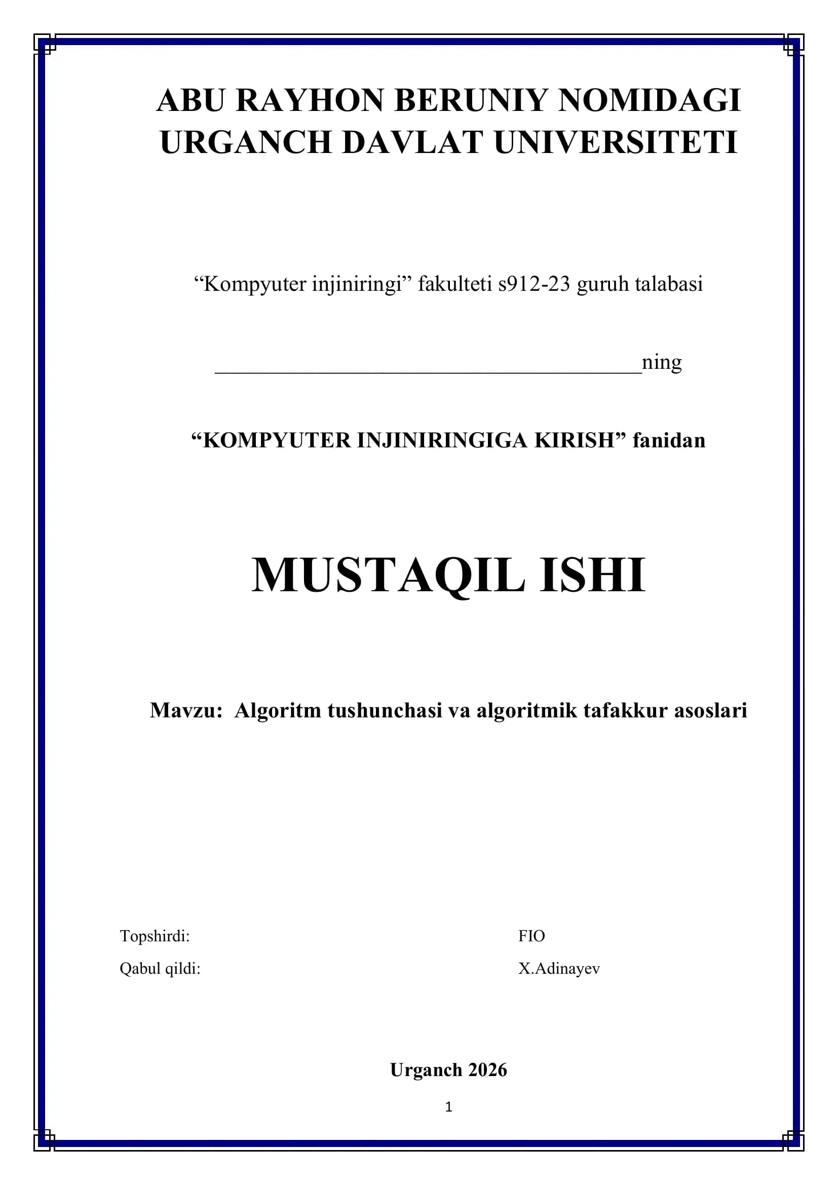 KOMPYUTER INJINIRINGIGA KIRISH