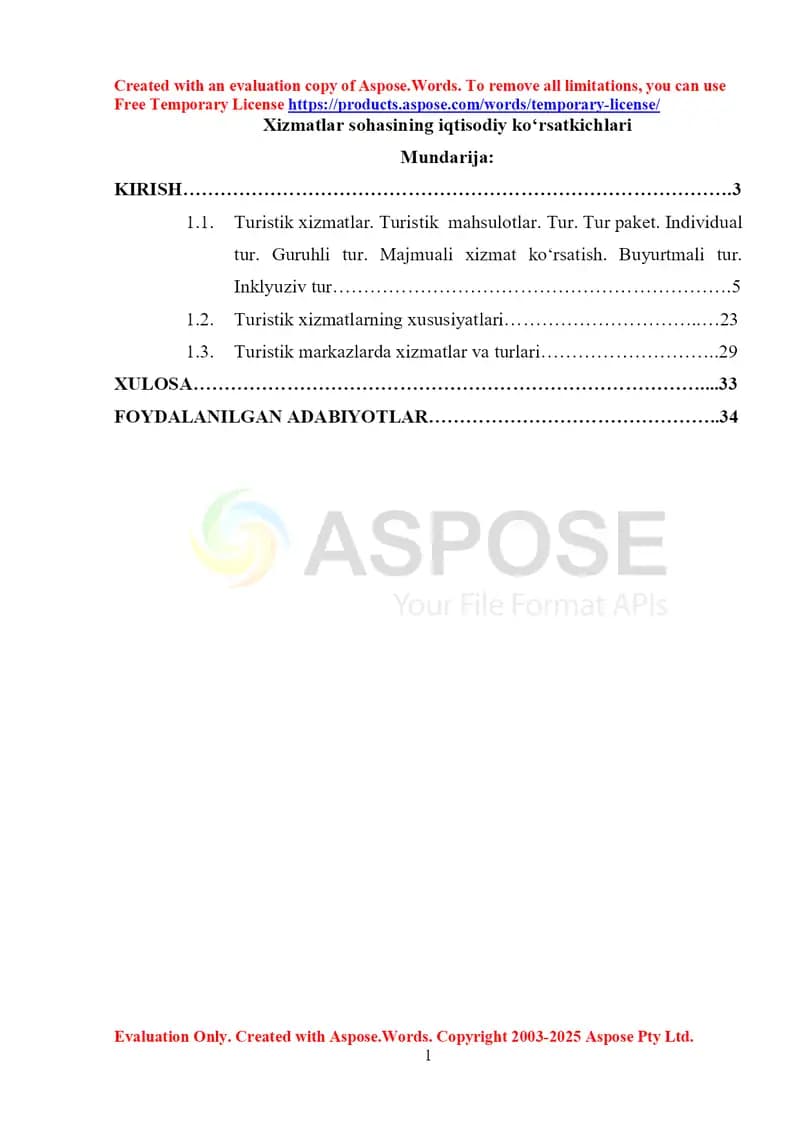 Xizmatlar sohasining iqtisodiy ko‘rsatkichlari