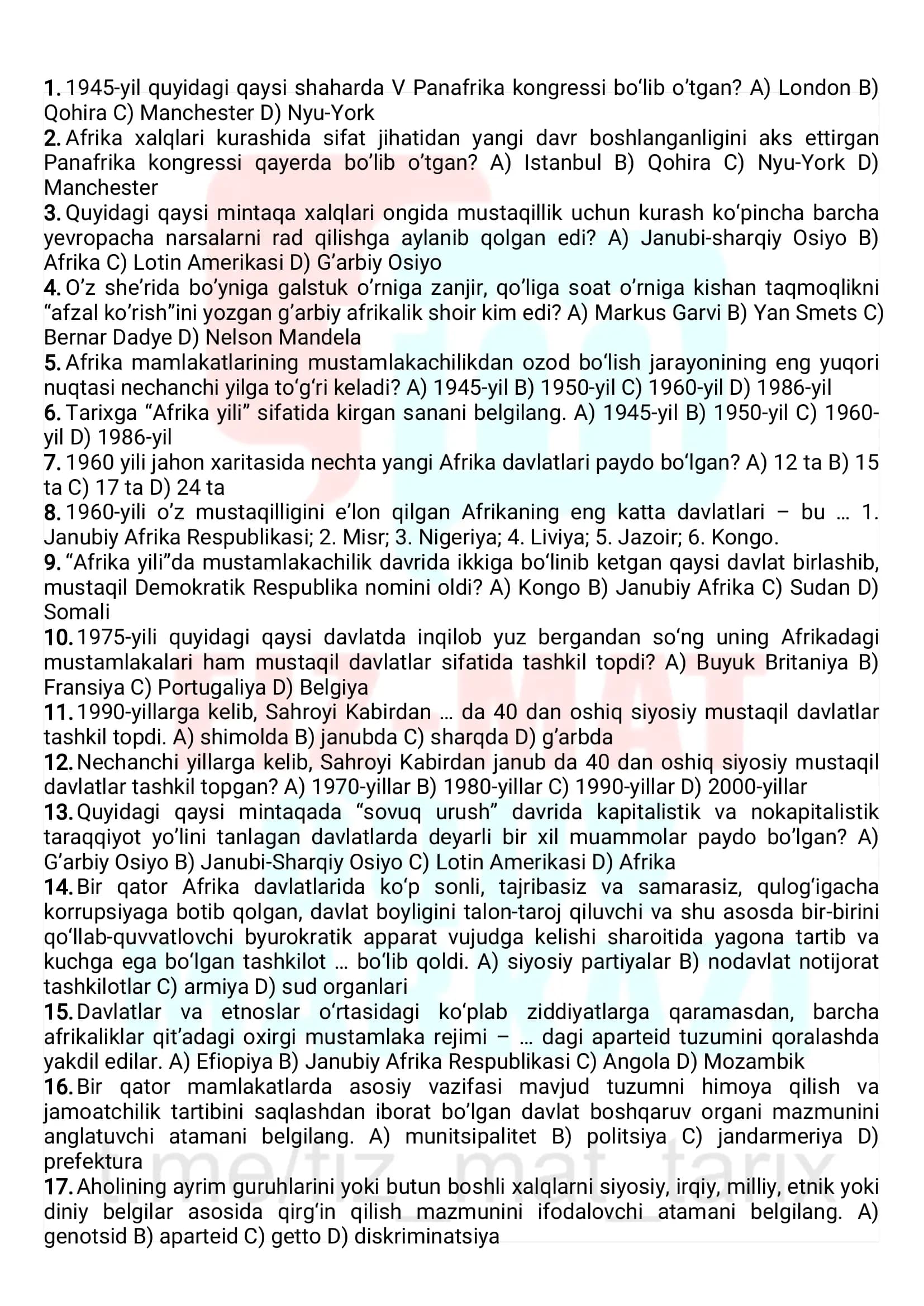 Afrika Xalqlari Qarashida Mustaqillik Uchun Kurash