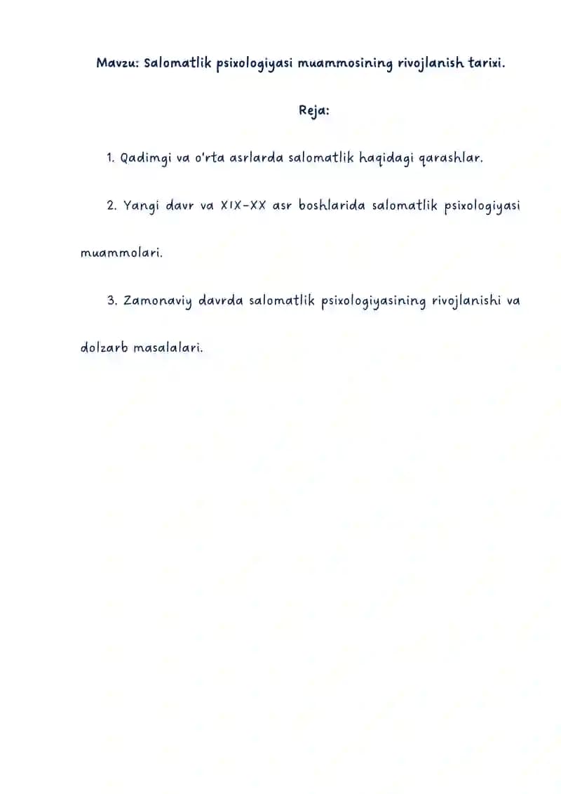 Salomatlik psixologiyasi muammosining rivojlanish tarixi