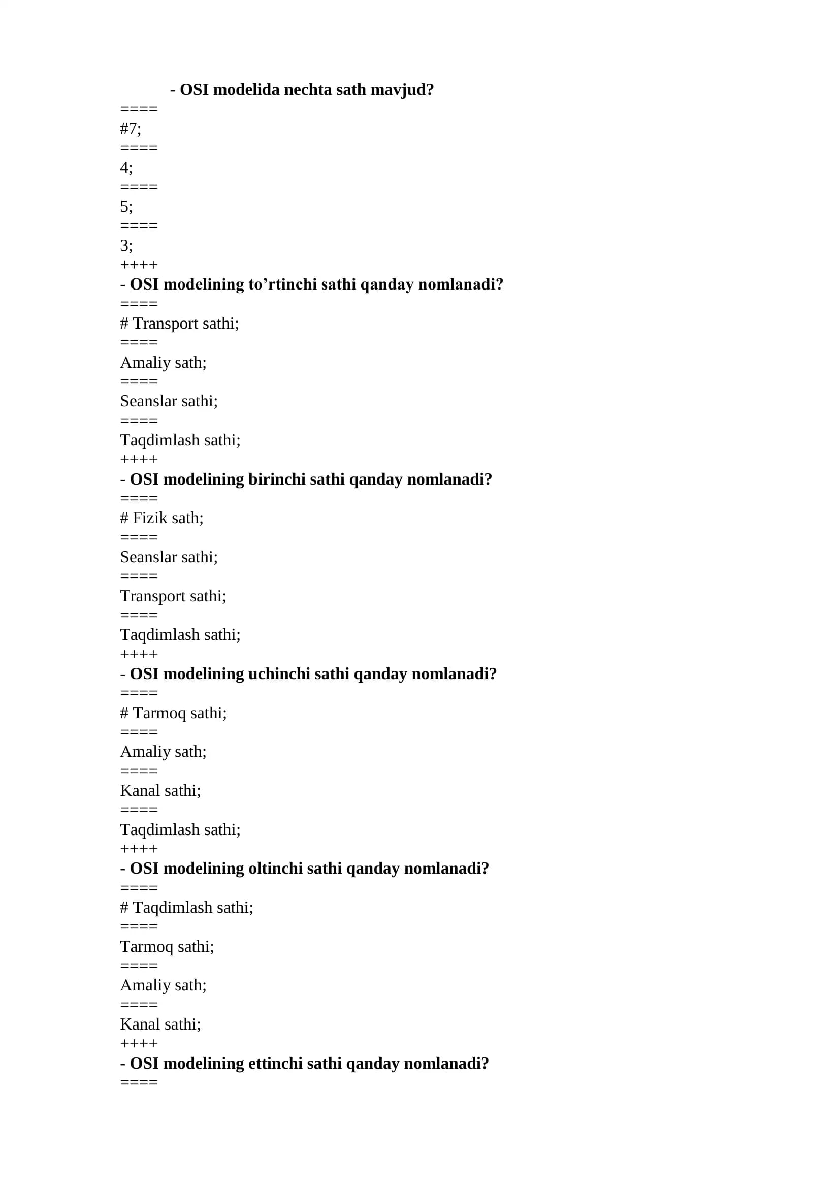 Multimedia aloqa tarmoqlari test savollari javoblari