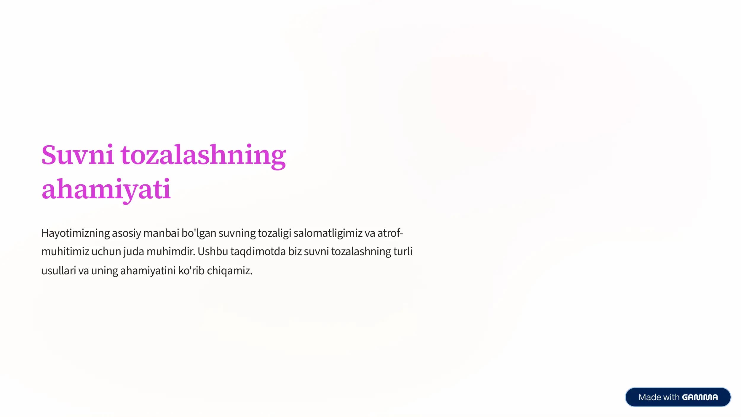 Suvni tozalashning ahamiyati