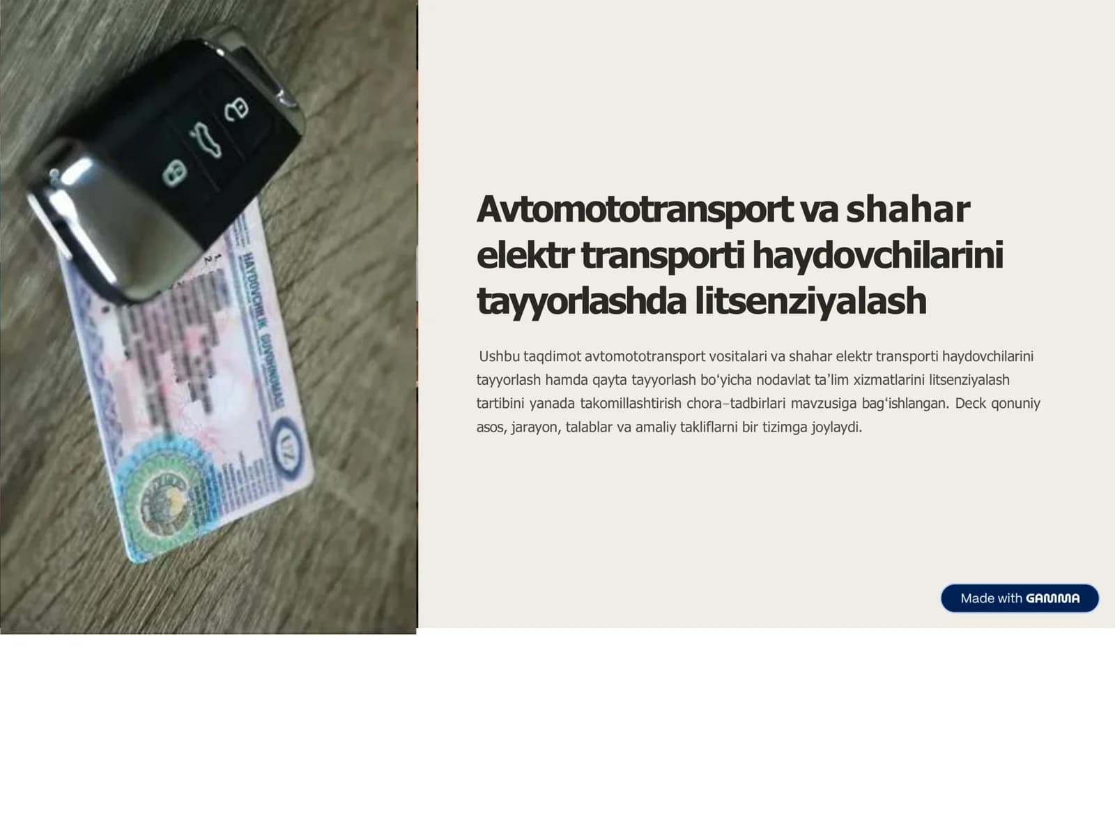 Avtomototransport va shahar elektr transporti haydovchilarini tayyorlashda litsenziyalash