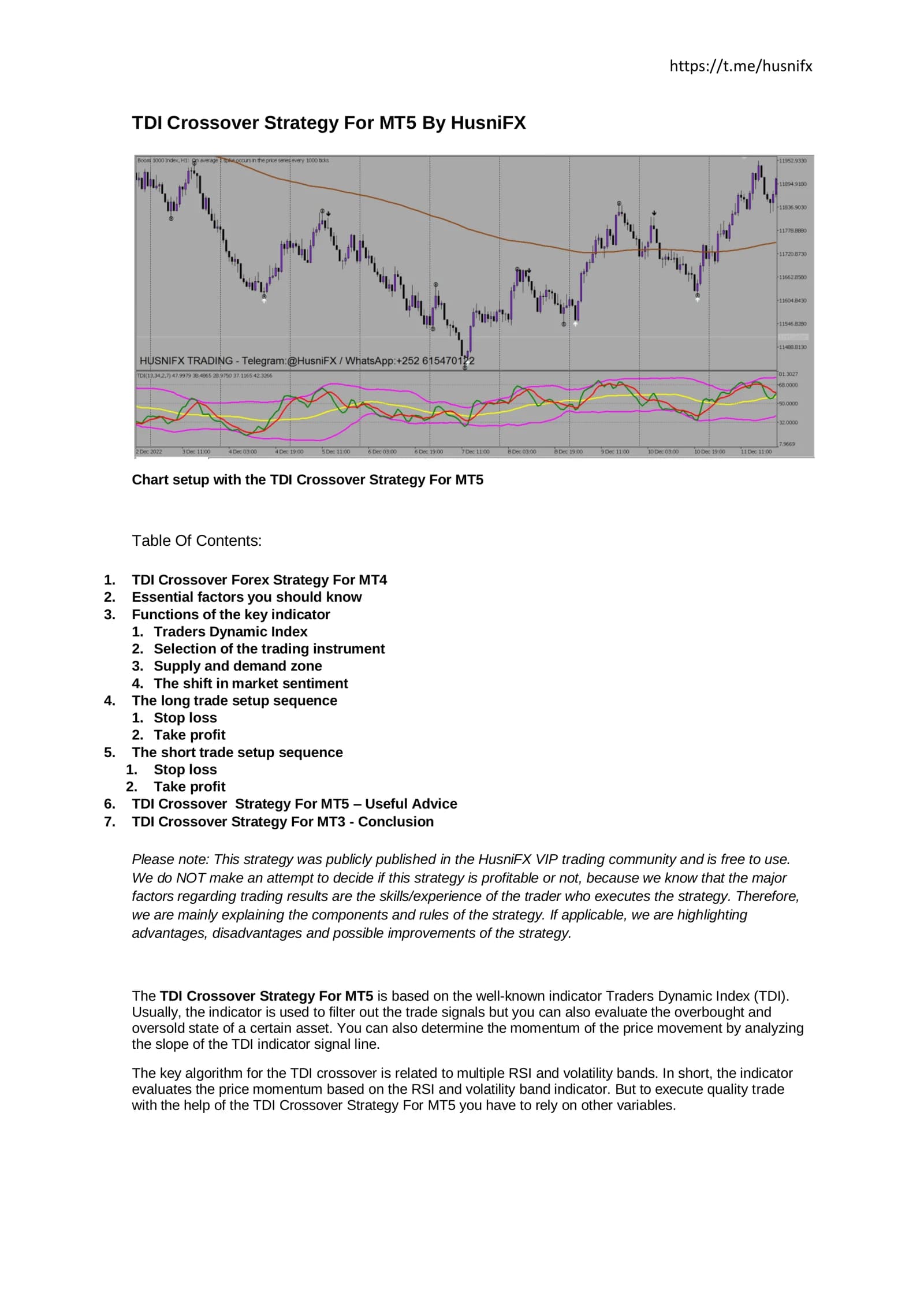 TDI Crossover Strategy For MT5 By HusniFX