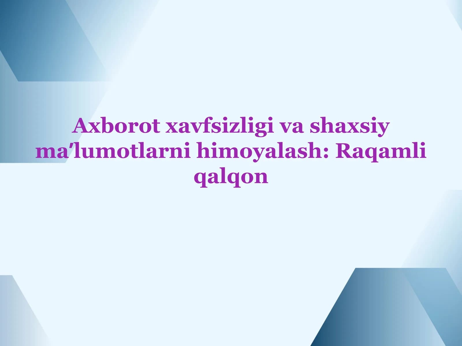 Axborot xavfsizligi va shaxsiy maʼlumotlarni himoyalash: Raqamli qalqon