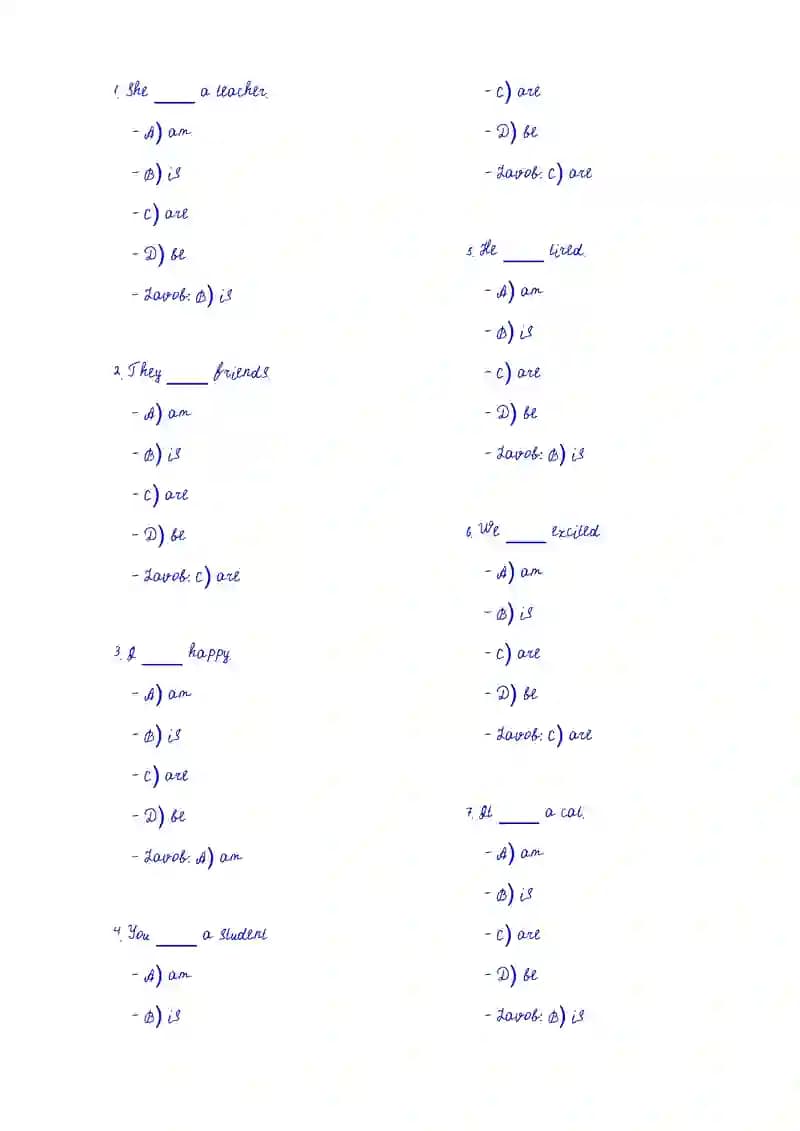 English Language Test Questions