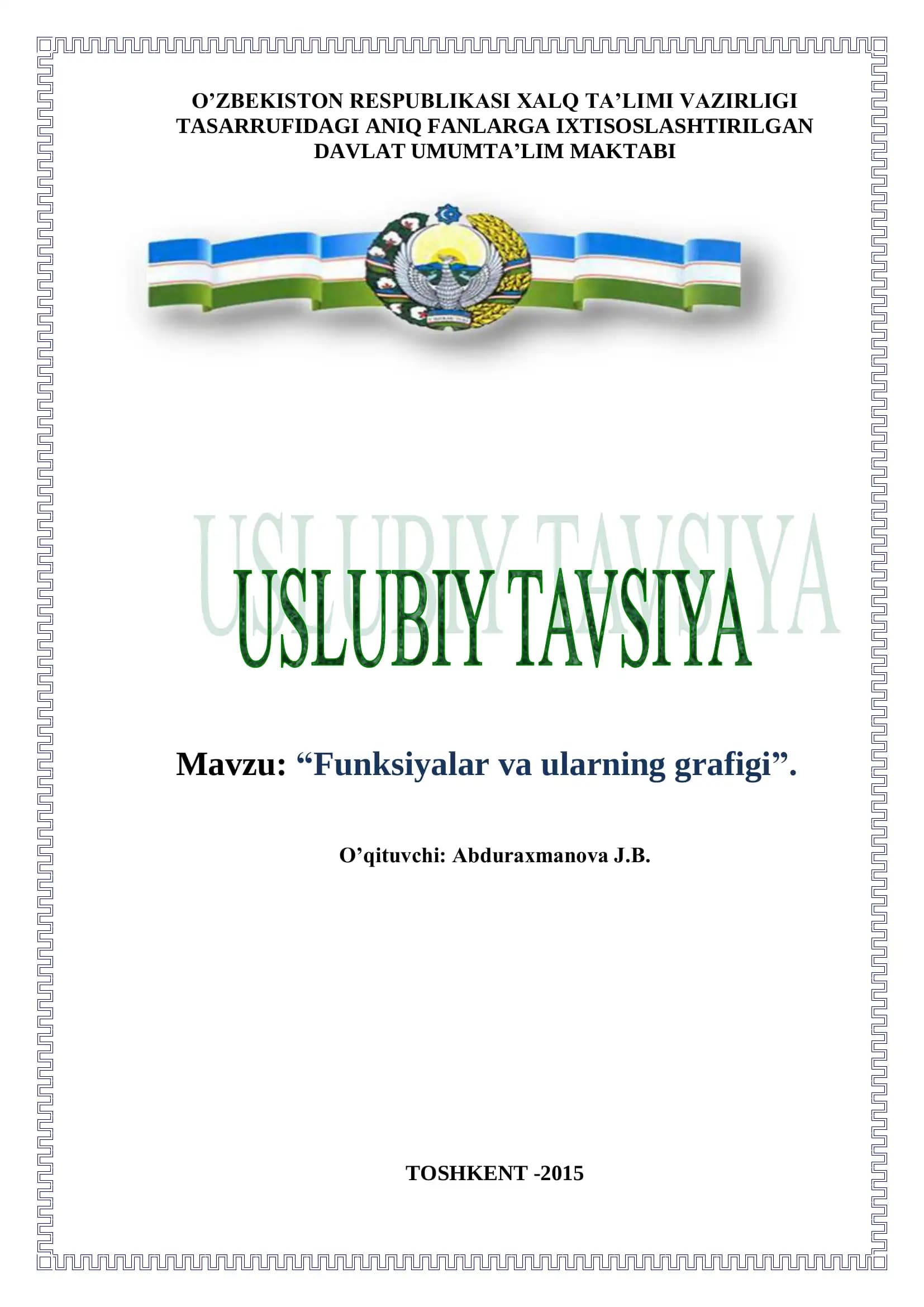 "Funksiyalar va ularning grafigi"
