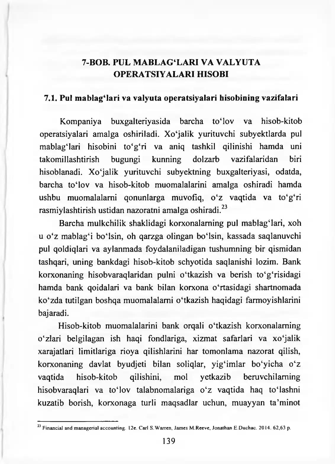 BOB. PUL MABLAG‘LARI VA VALYUTA OPERATSIYALARI HISOBI