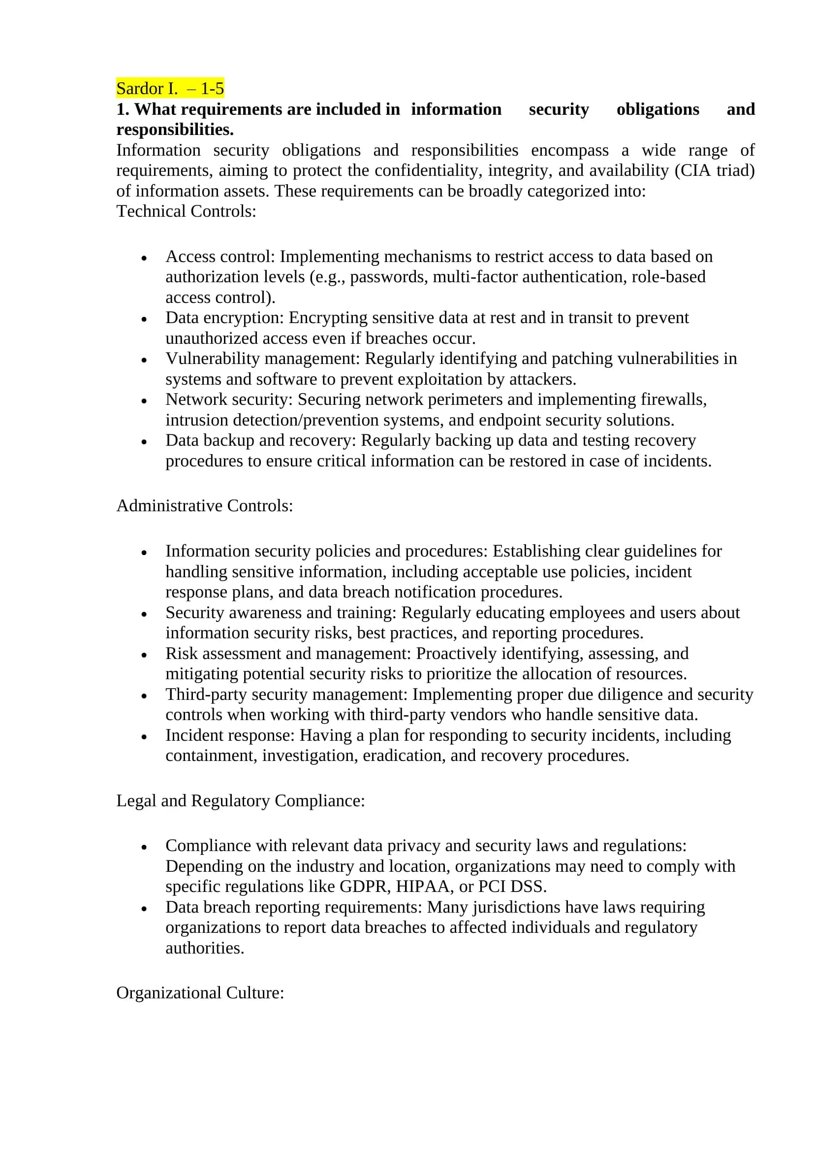 Information Security Obligations and Responsibilities