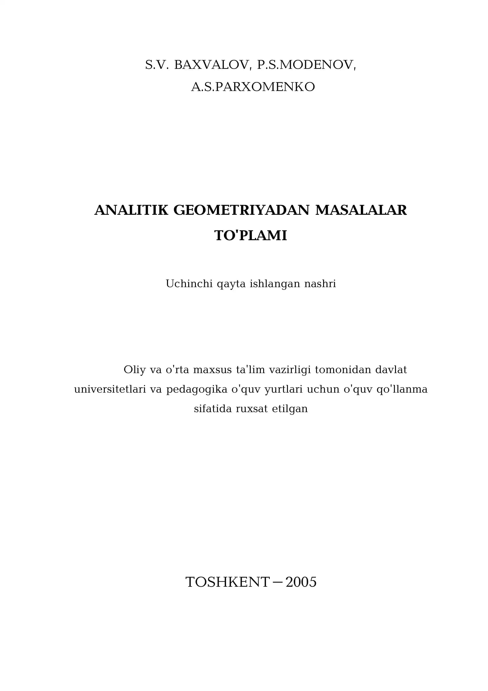 Analitik geometriyadan masalalar to'plami