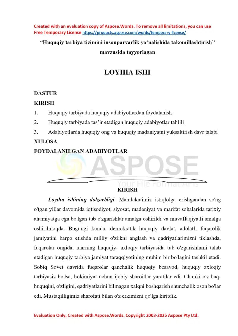 Huquqiy tarbiya tizimini insonparvarlik yoʻnalishida takomillashtirish