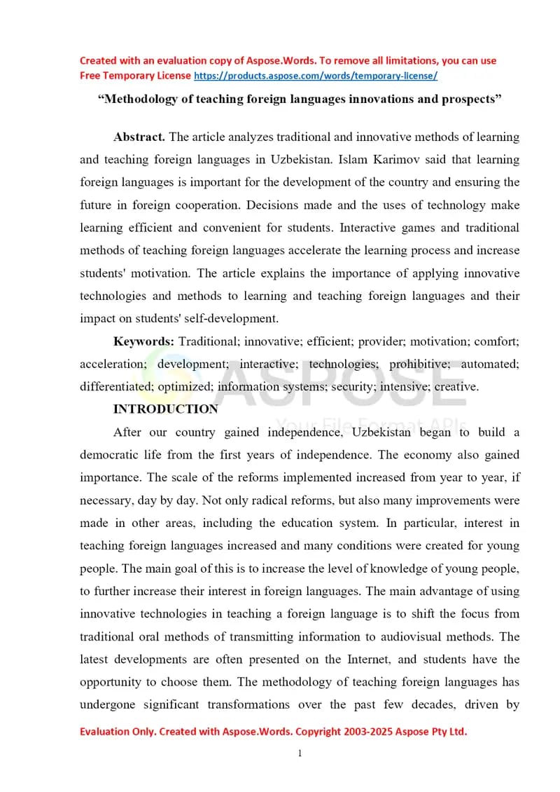 Methodology of teaching foreign languages innovations and prospects