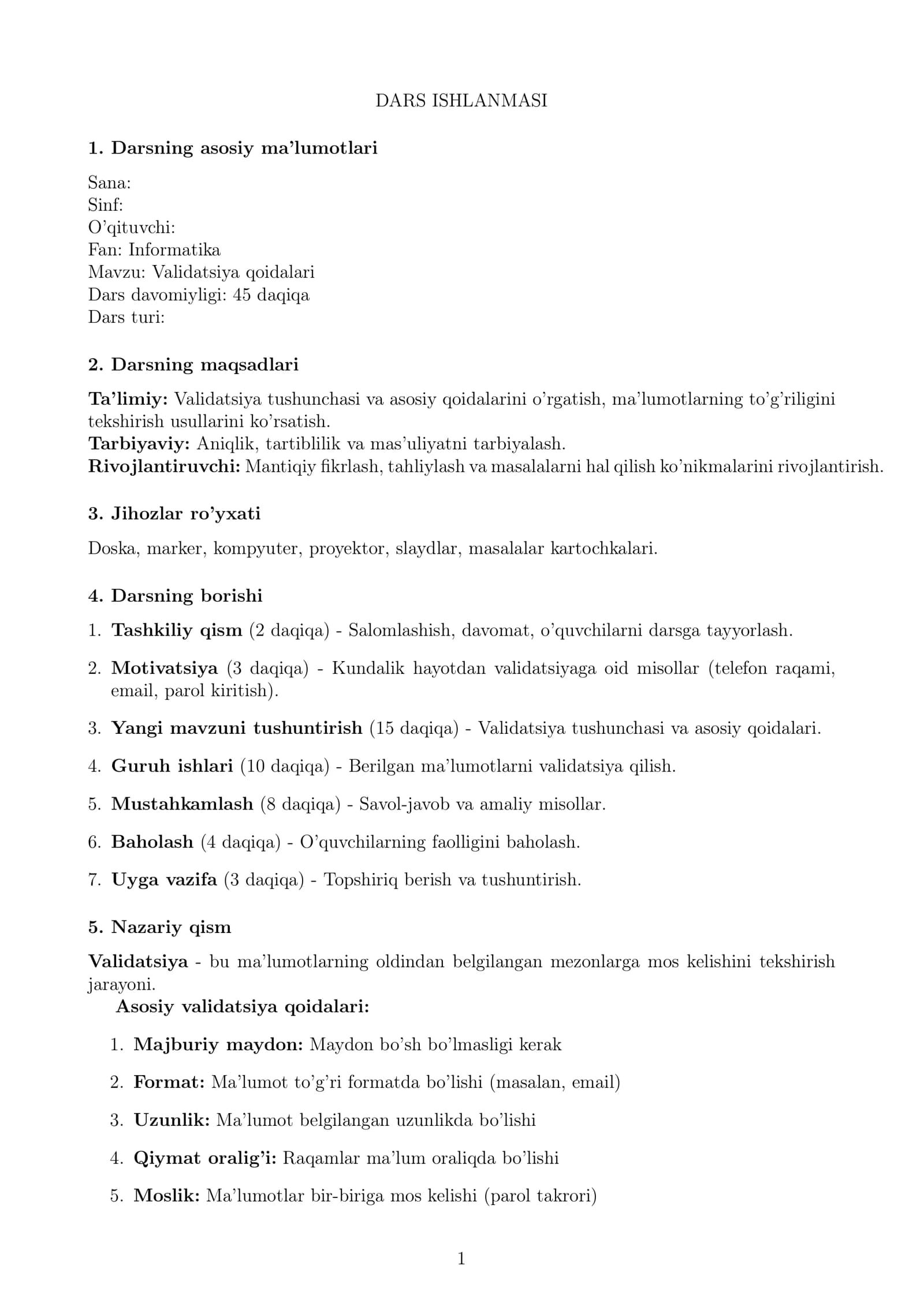 Validatsiya qoidalari