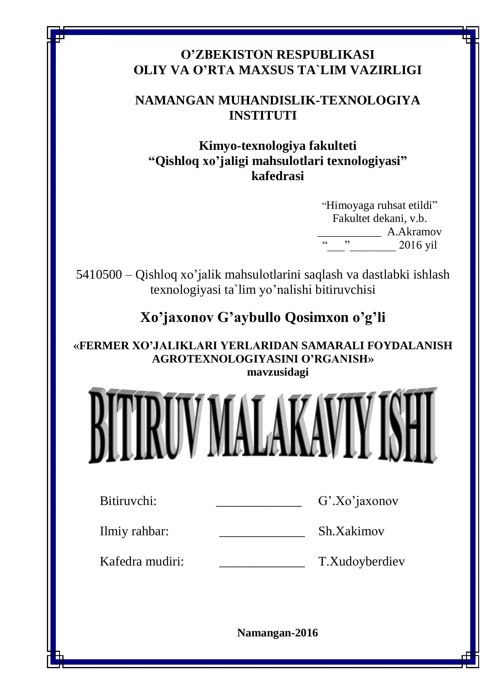 FERMER XO'JALIKLARI YERLARIDAN SAMARALI FОYDALANISH AGRОTEXNОLОGIYASINI O’RGANISH