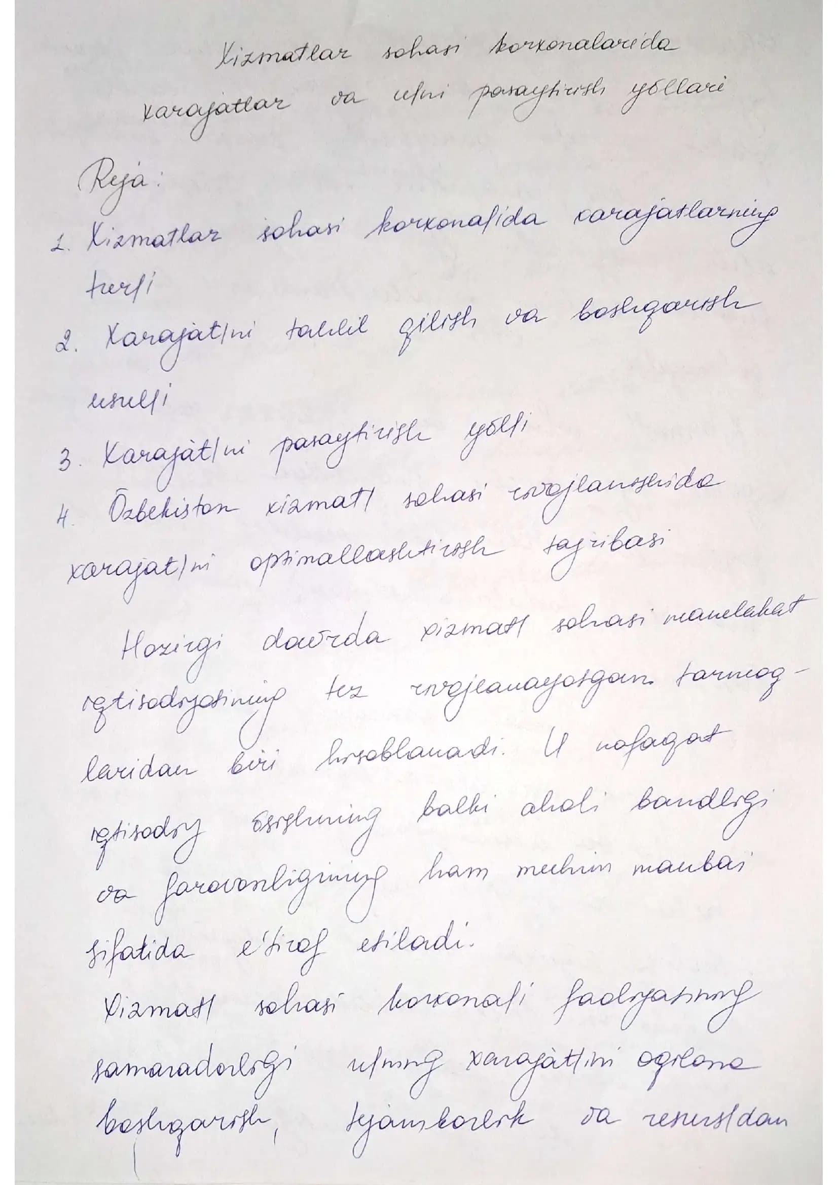 xizmatlar sohasi fanidan referat