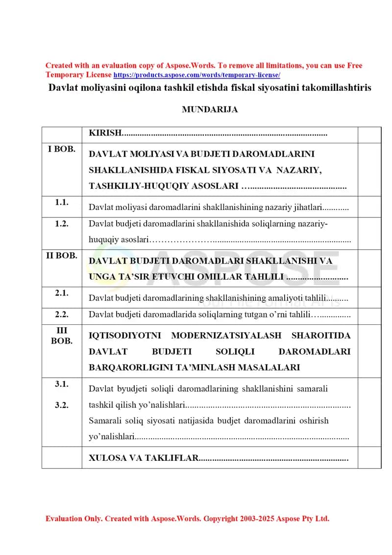 Davlat moliyasini oqilona tashkil etishda fiskal siyosatini takomillashtirish