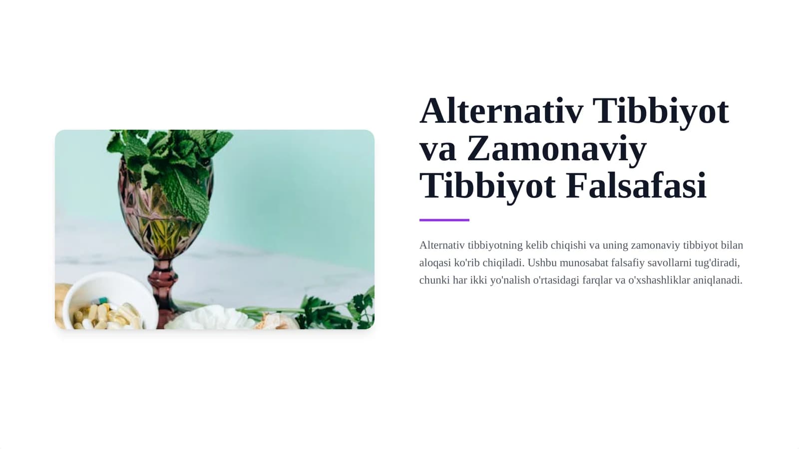Alternativ Tibbiyot va Zamonaviy Tibbiyot Falsafasi