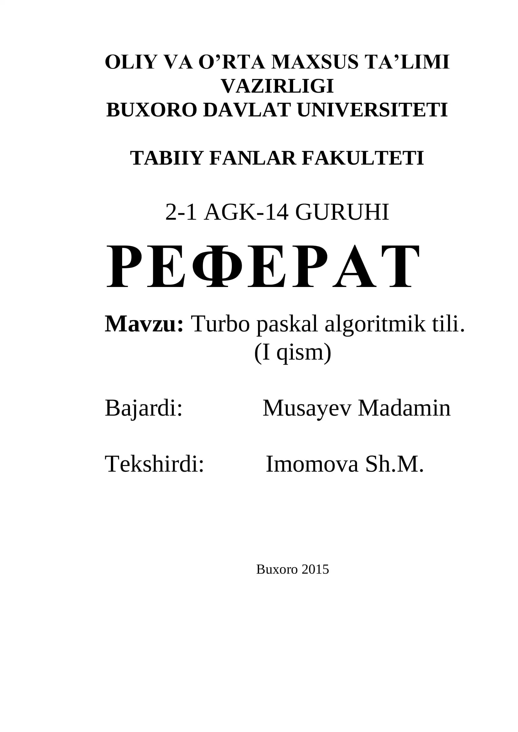 Turbo Paskal Algoritmik Tili