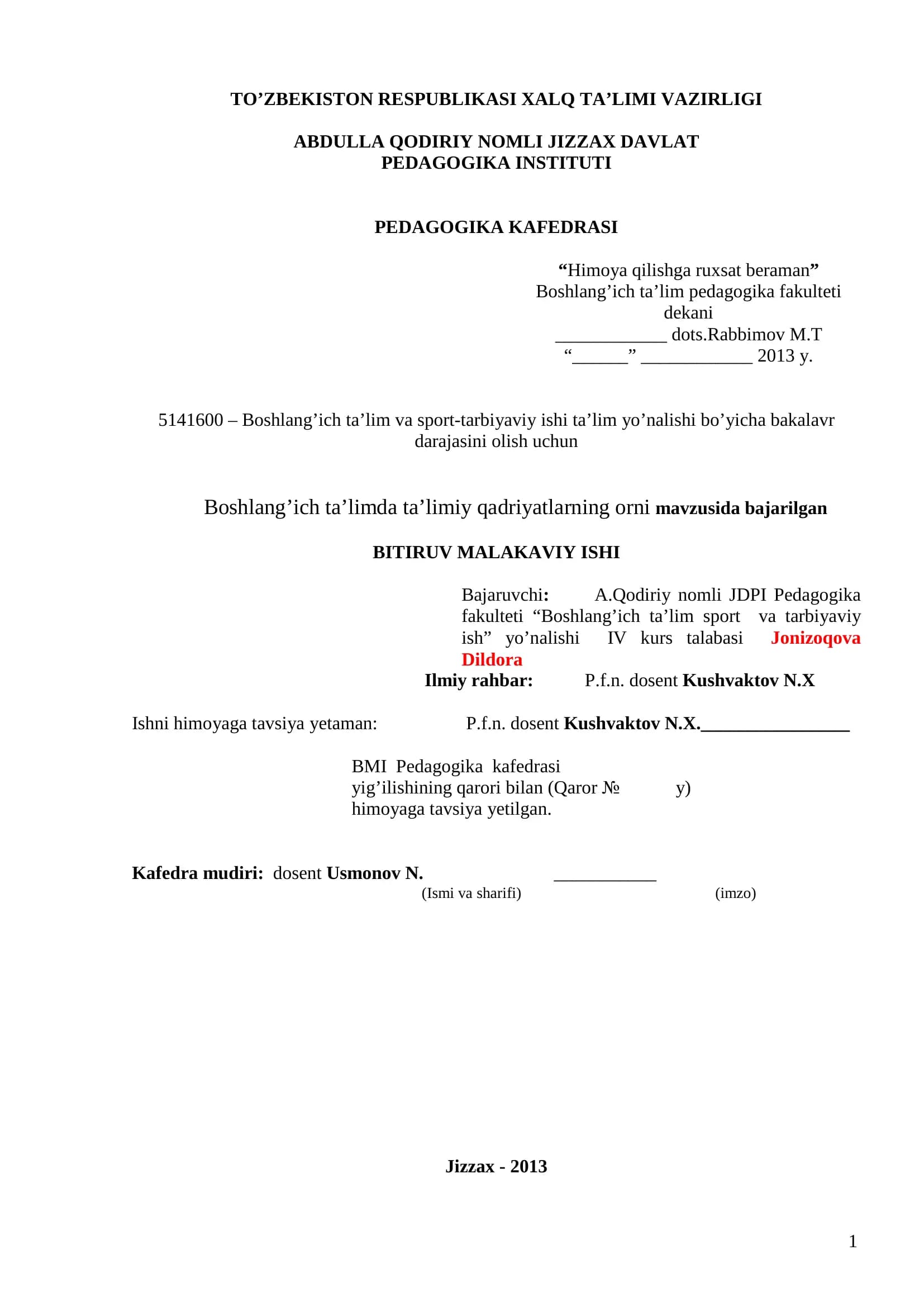 Boshlang’ich ta’lim pedagogika fakulteti