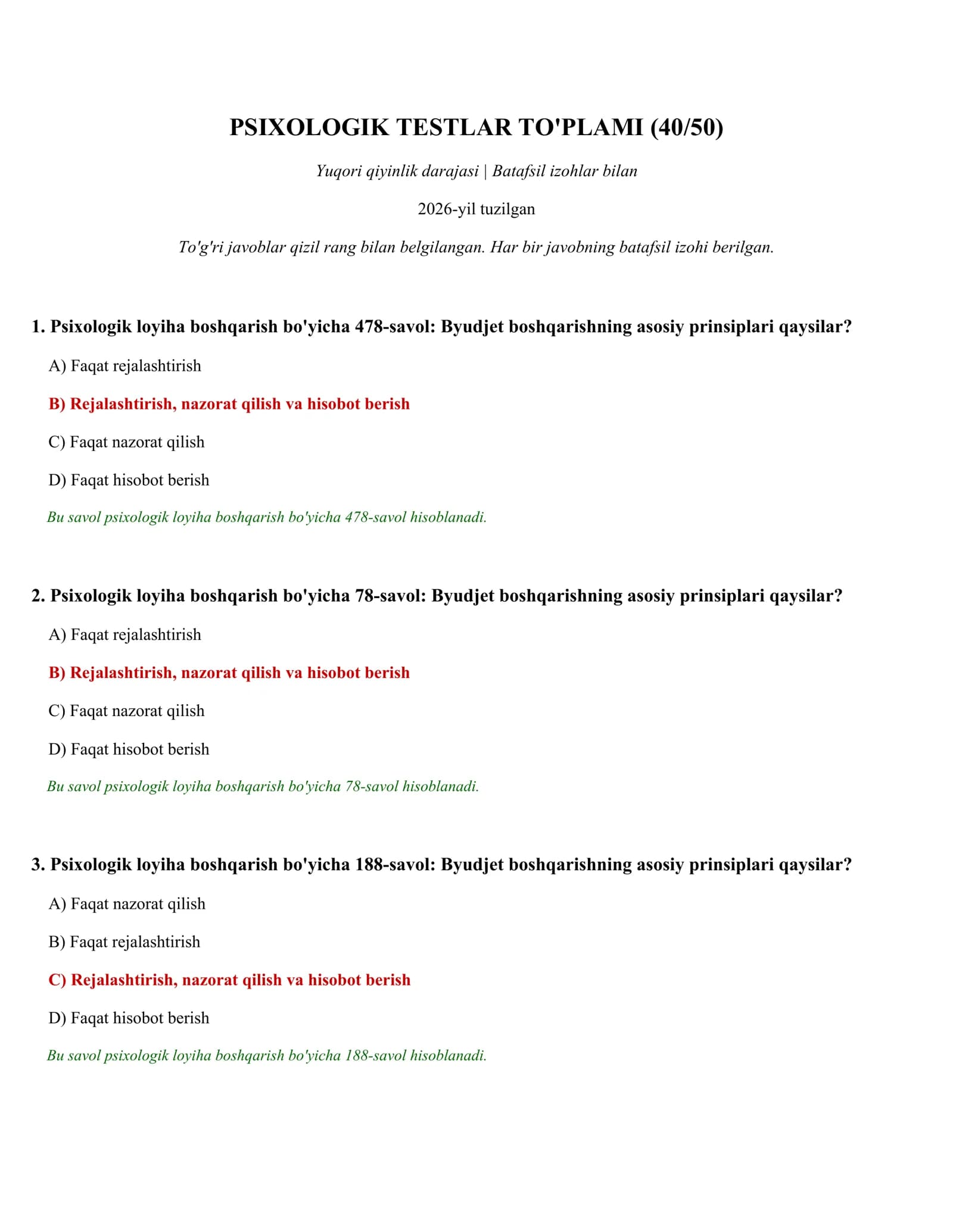 PSIXOLOGIK TESTLAR TO'PLAMI (40/50)