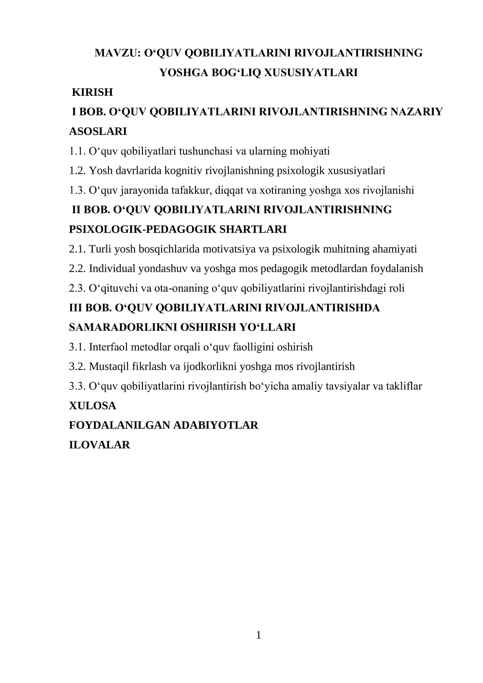 O‘QUV QOBILIYATLARINI RIVOJLANTIRISHNING YOSHGA BOG‘LIQ XUSUSIYATLARI