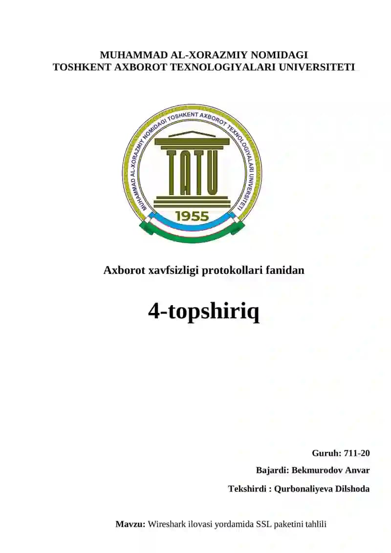 Wireshark ilovasi yordamida SSL paketini tahlili