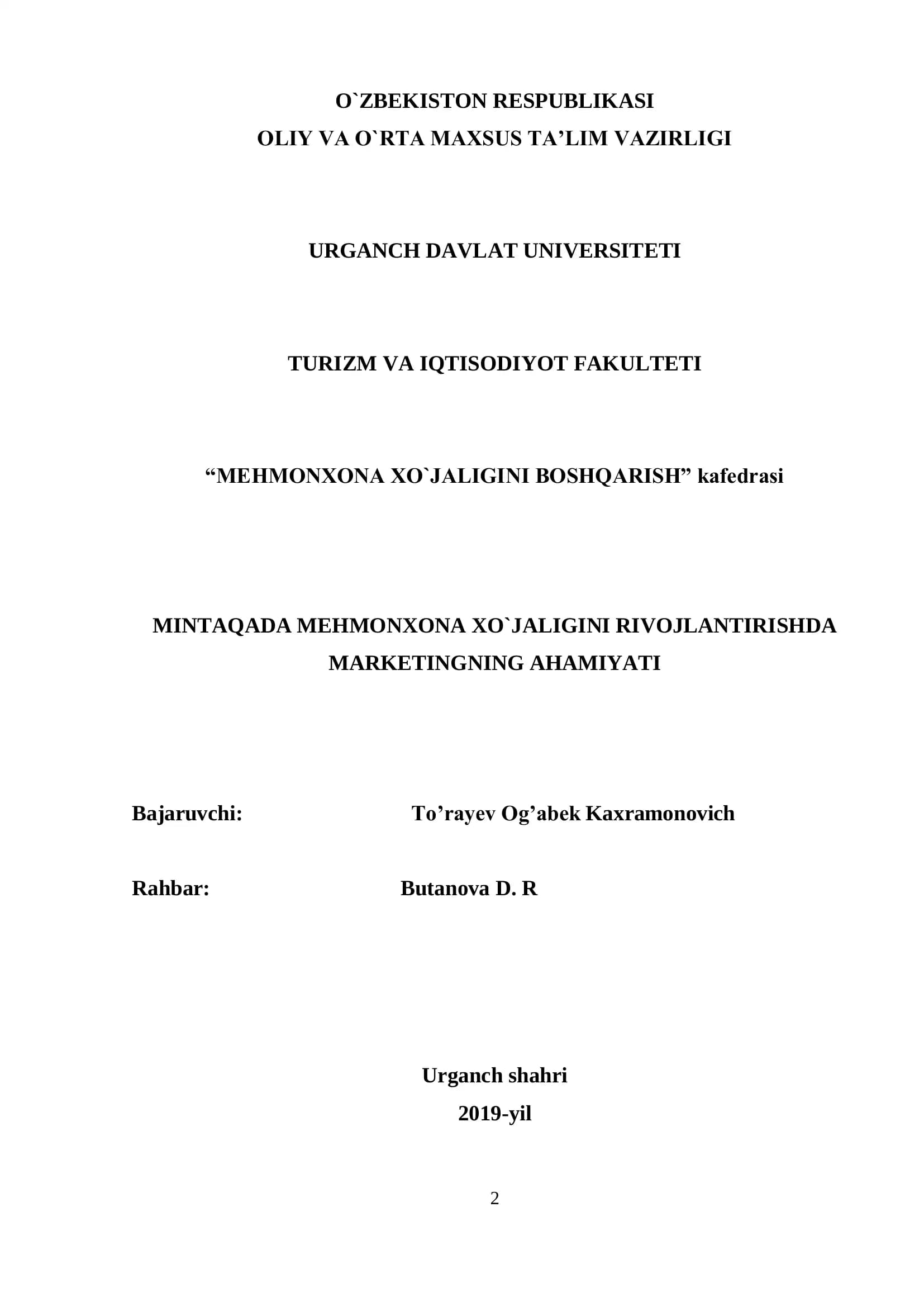 MINTAQADA MEHMONXONA XO‟JALIGINI RIVOJLANTIRISHDA MARKETINGNING AHAMIYATI