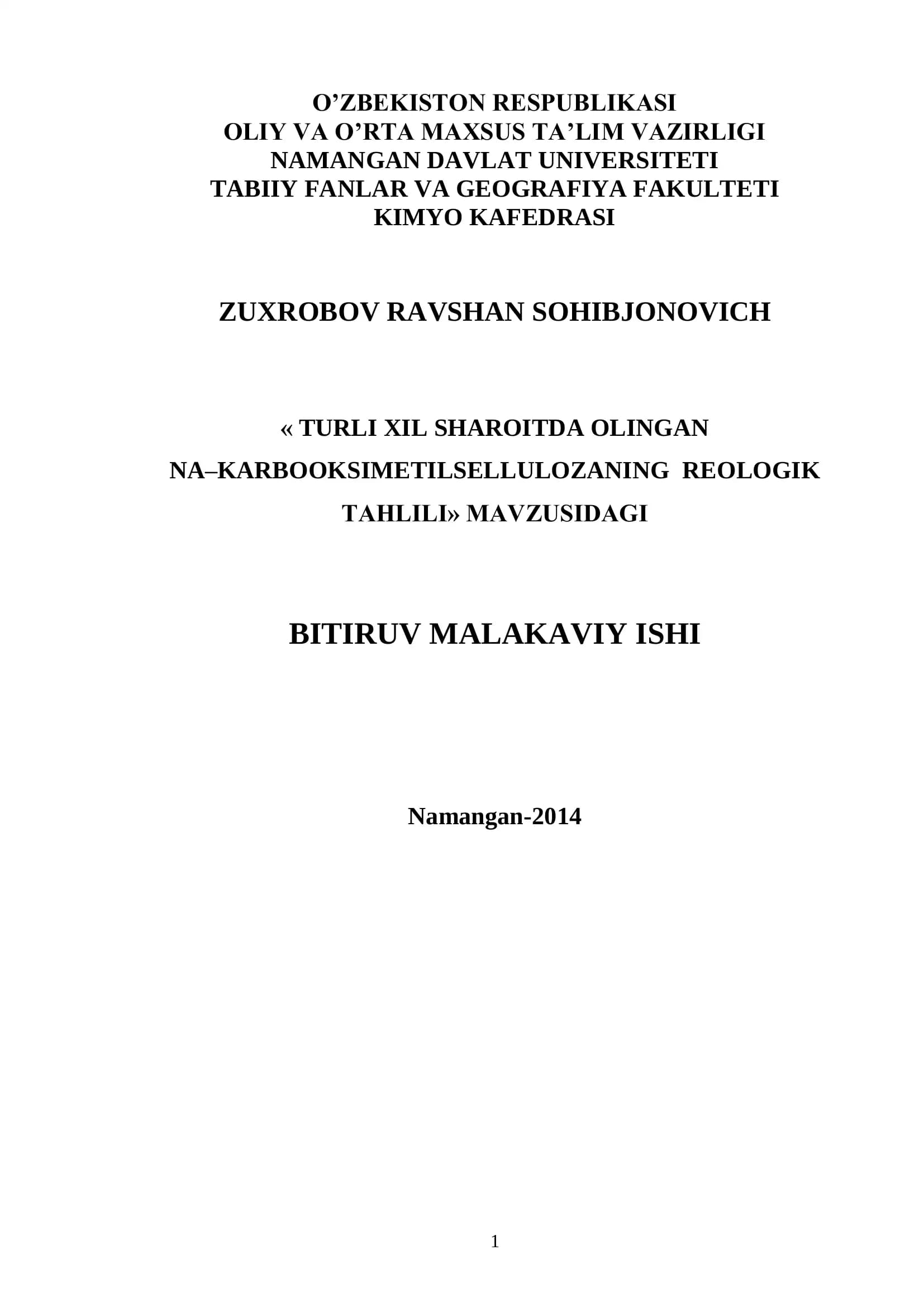 TURLI XIL SHAROITDA OLINGAN NA–KARBOOKSIMETILSELLULOZANING REOLOGIK TAHLILI