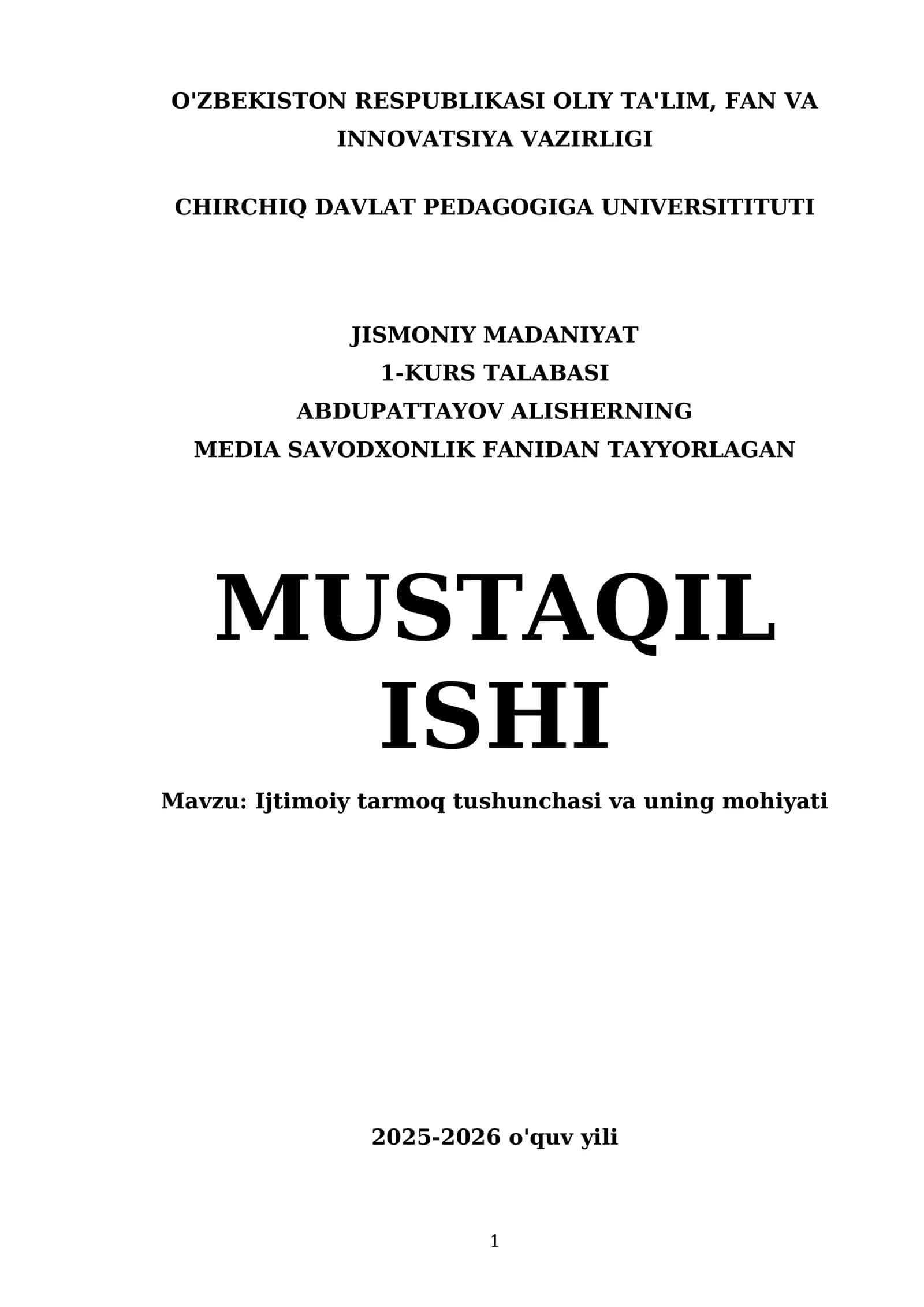 Media Savodxonlik Fanidan Tayyorlagan Mustaqil Ishi