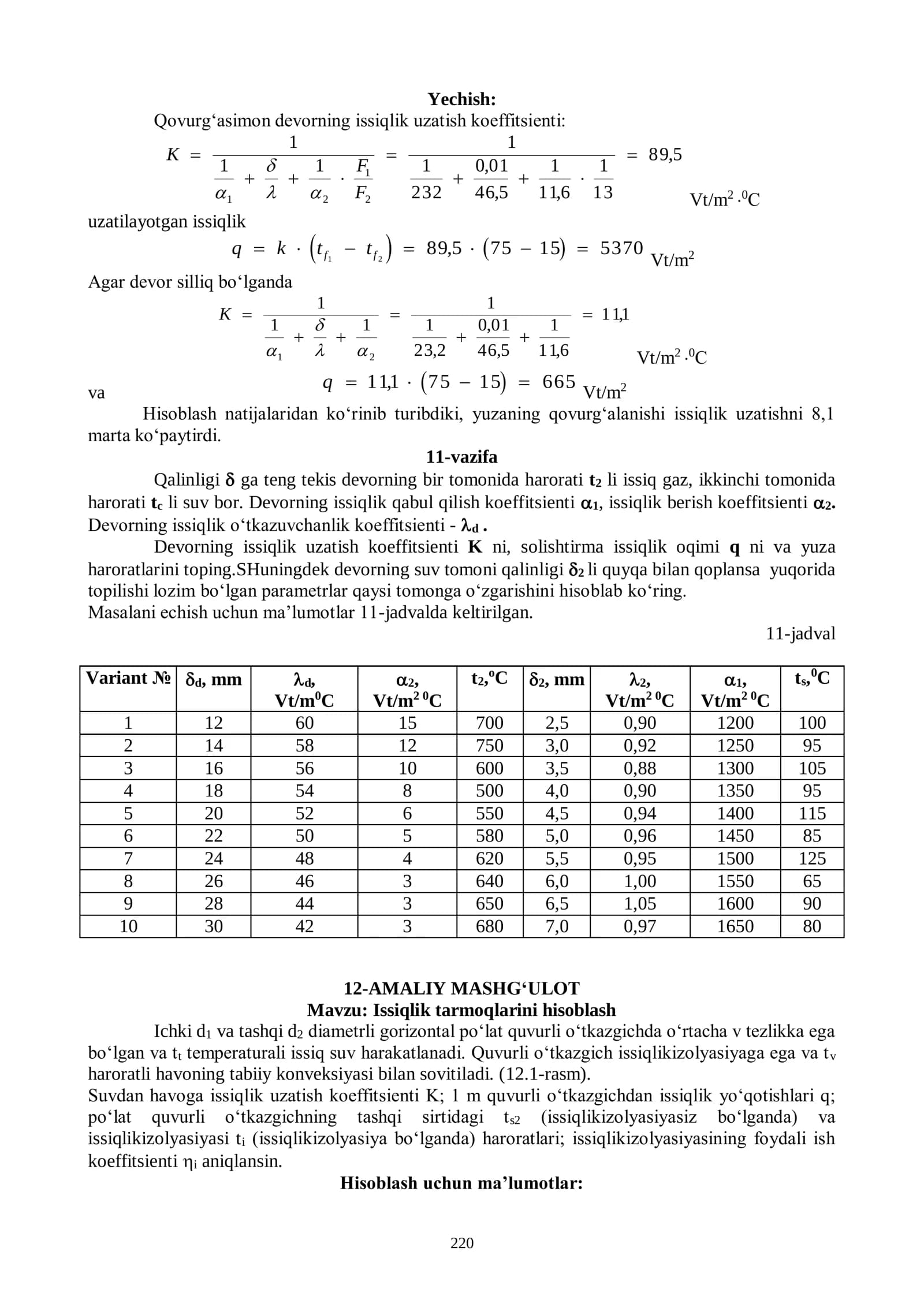 Issiqlik tarmoqlarini hisoblash