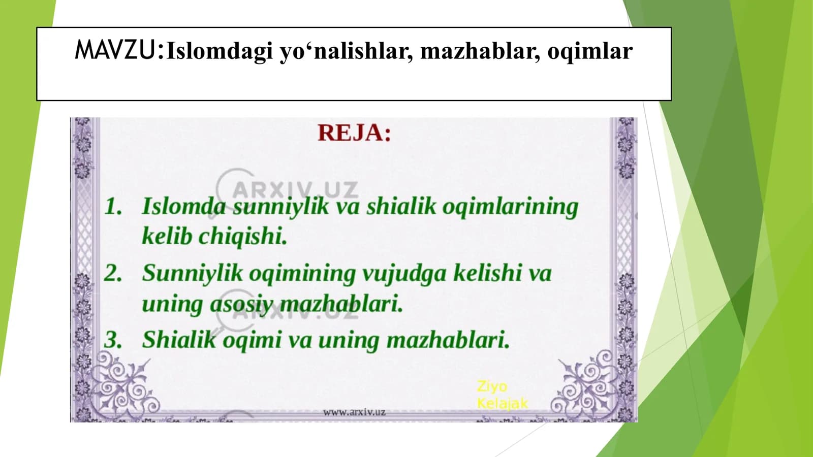 Islomdagi yo‘nalishlar, mazhablar, oqimlar