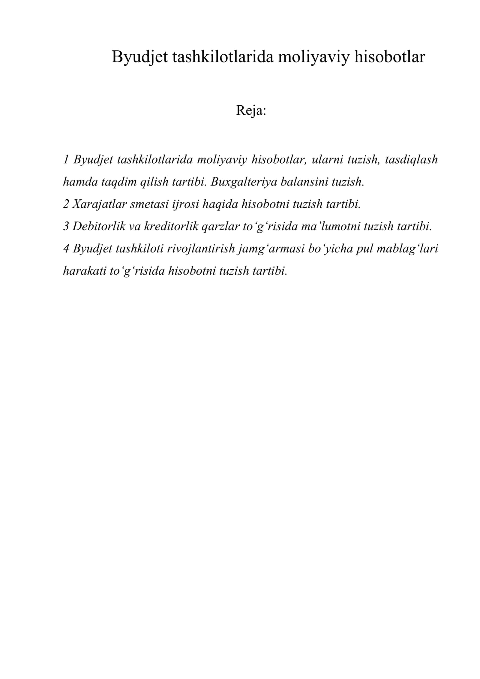 Byudjet tashkilotlarida moliyaviy hisobotlar