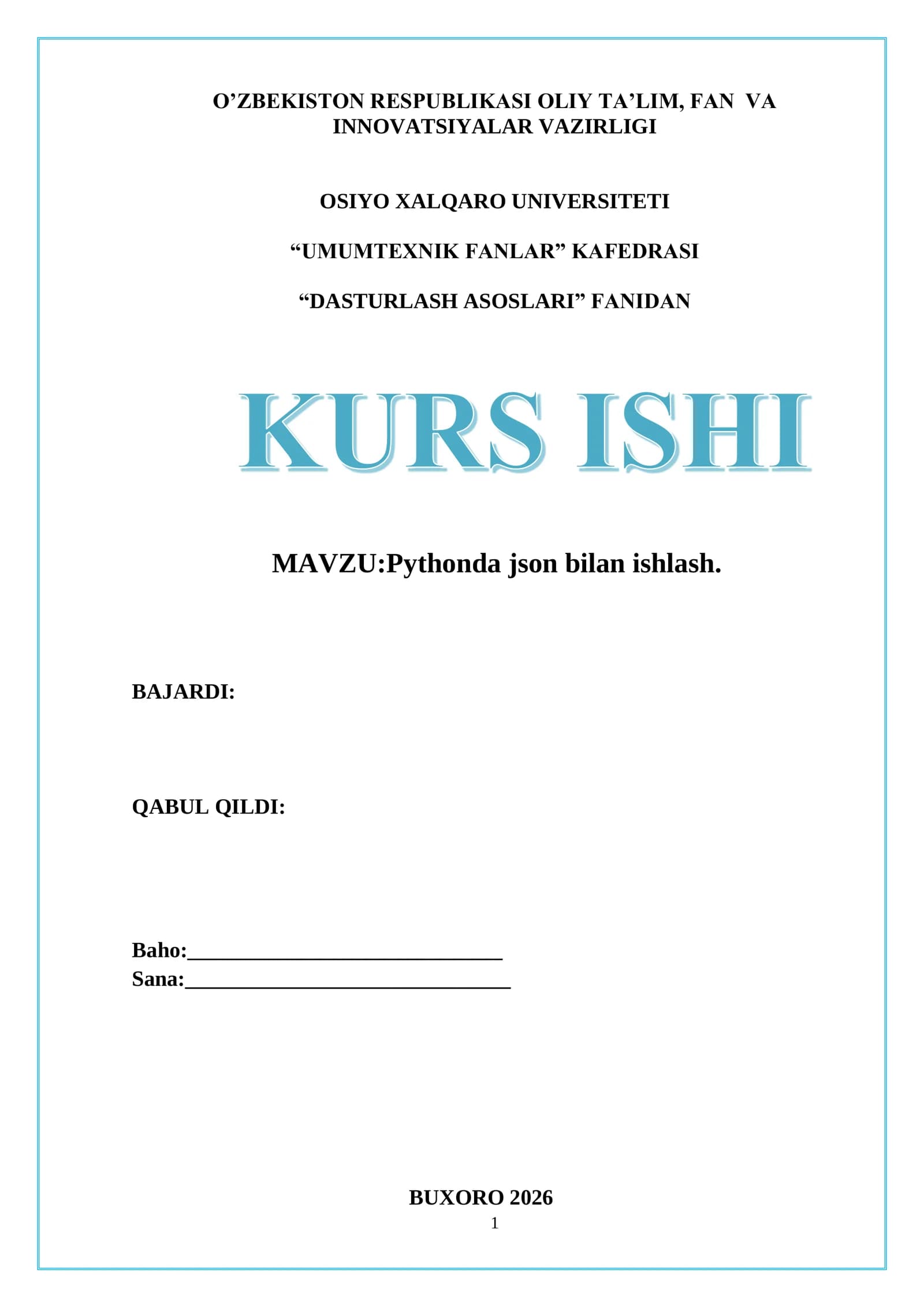 Pythonda json bilan ishlash