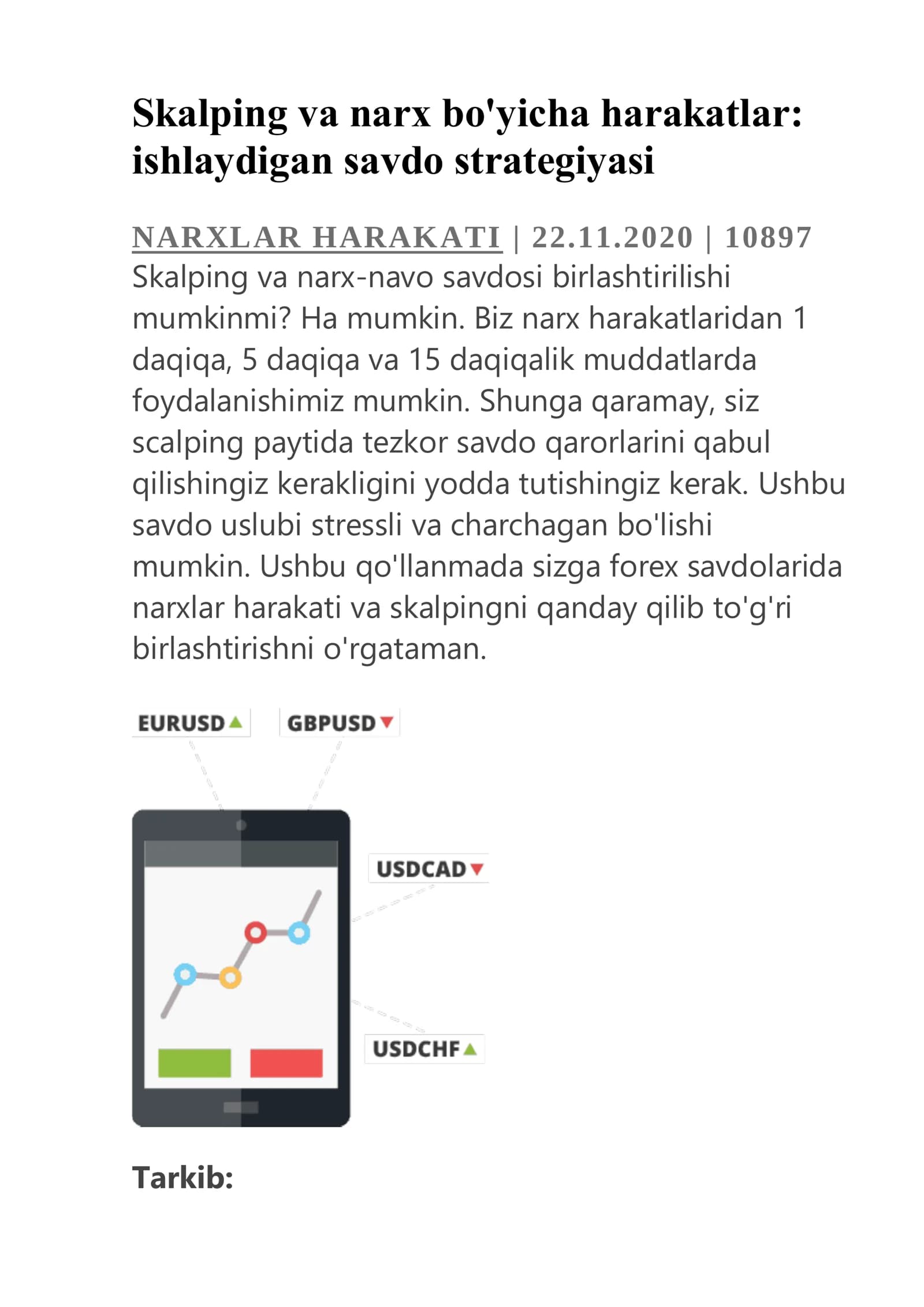 Skalping va narx bo'yicha harakatlar