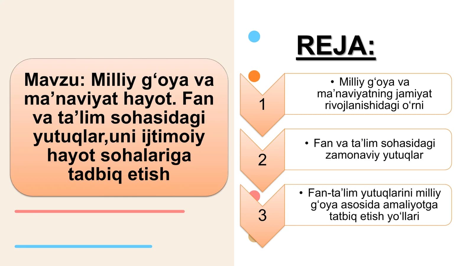 Milliy gʻoya va maʼnaviyat hayot. Fan va taʼlim sohasidagi yutuqlar,uni ijtimoiy hayot sohalariga tadbiq etish