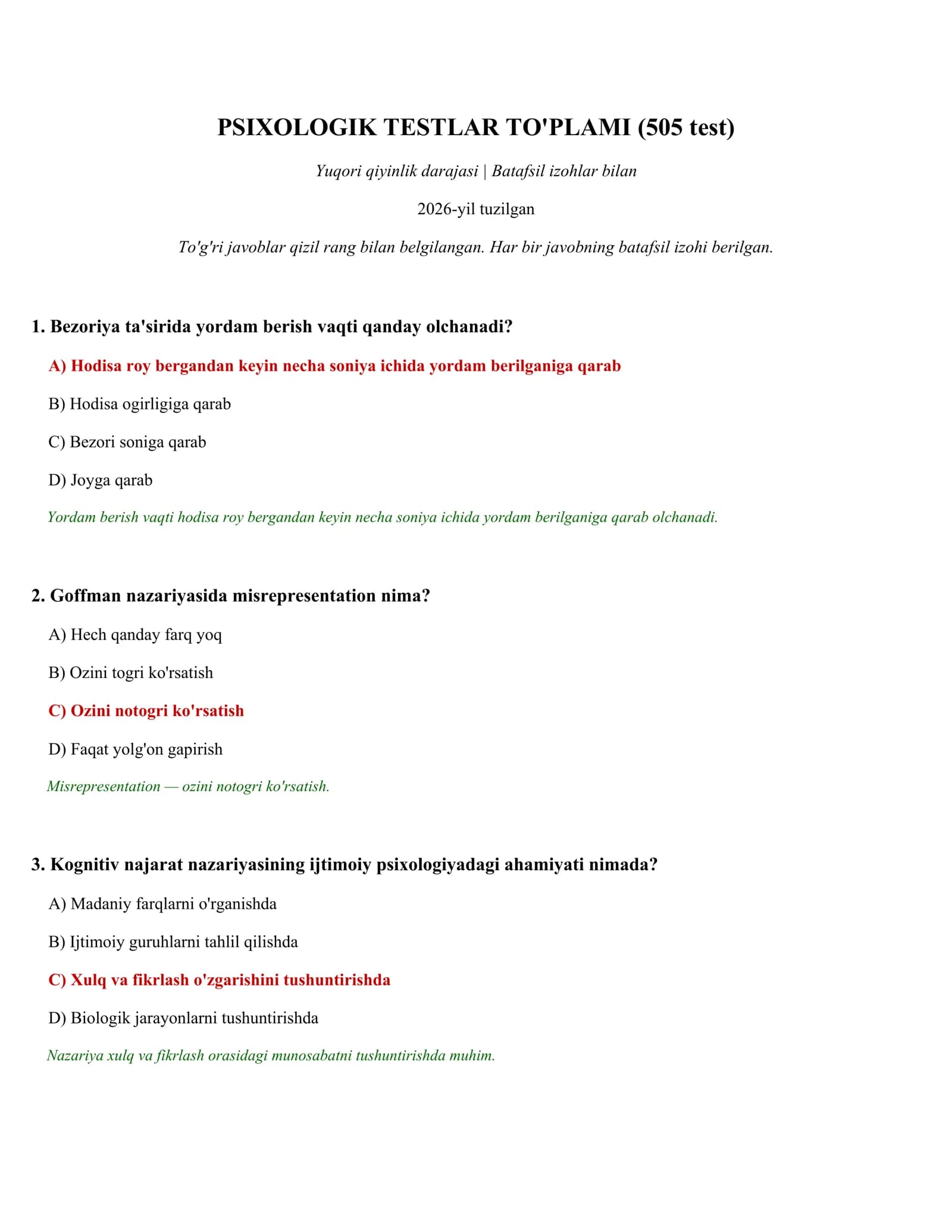 PSIXOLOGIK TESTLAR TO'PLAMI (505 test)