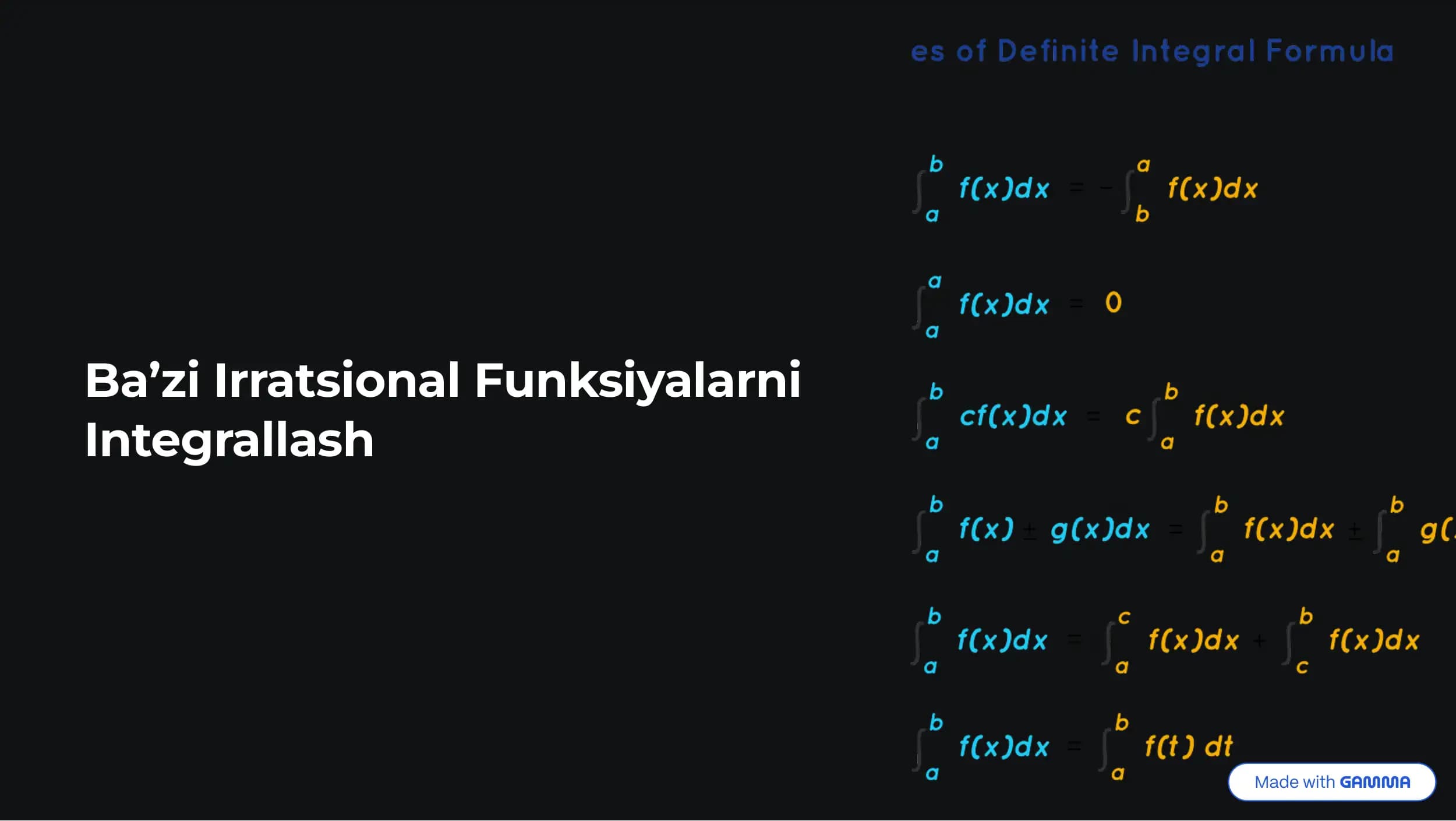 Integrallash Asoslari va Irratsional Funksiyalar