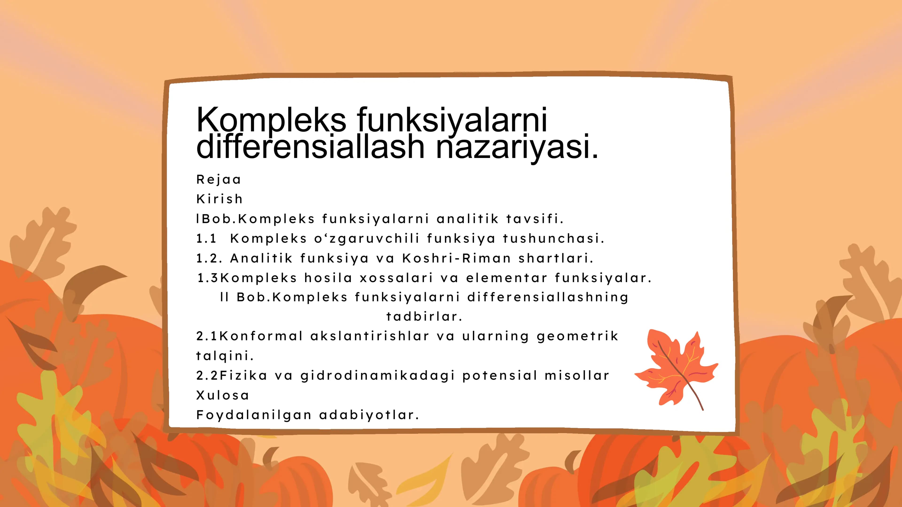 Kompleks funksiyalarni differensiallash nazariyasi