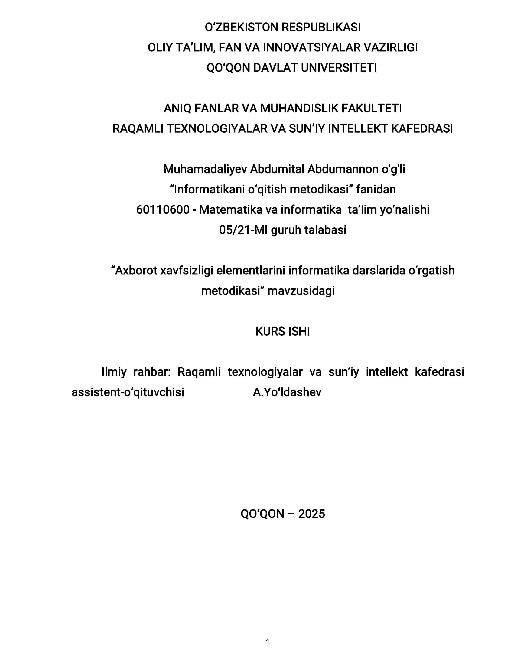 Informatikani o‘qitish metodikasi