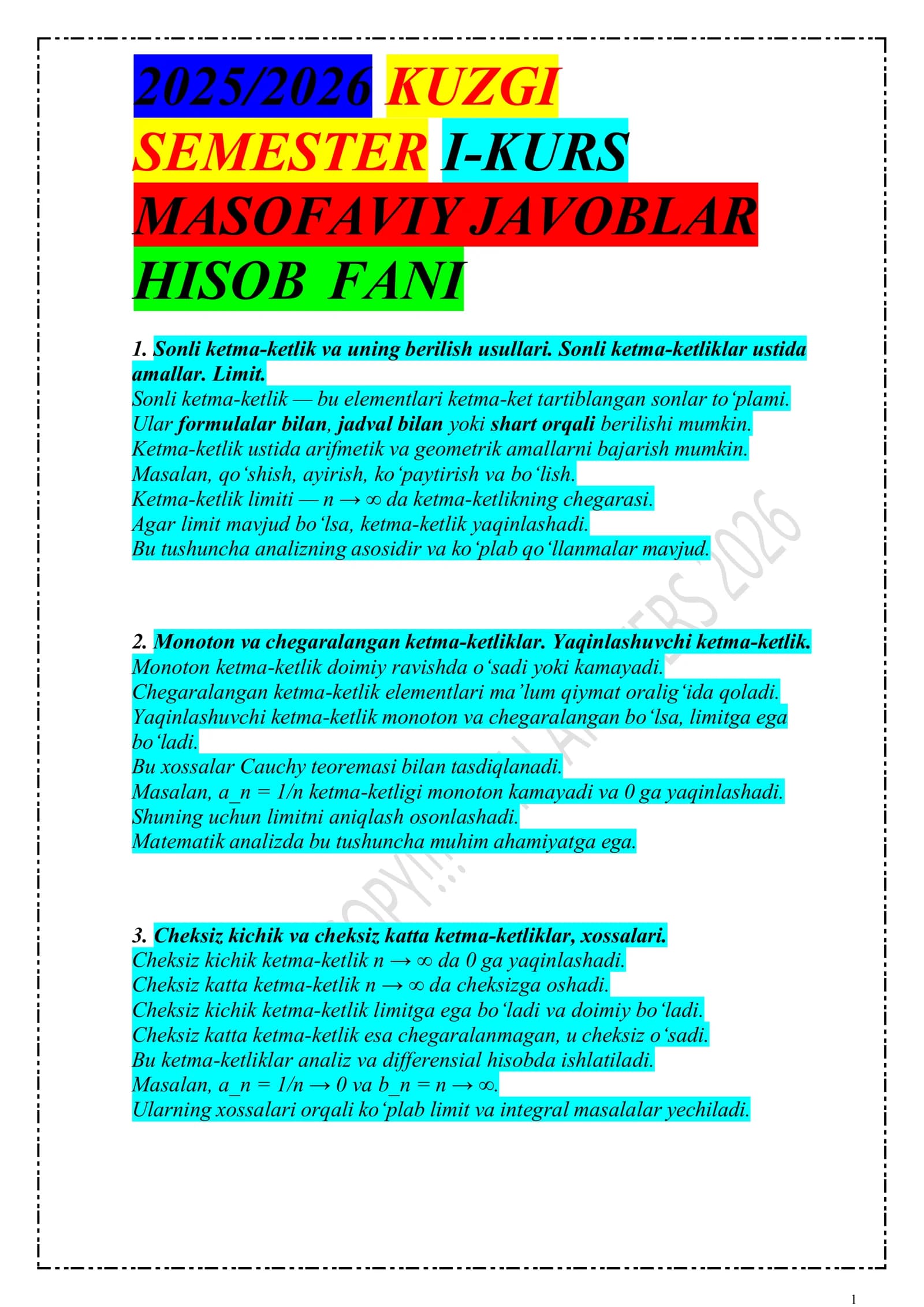 MASOFAVIY JAVOBLAR