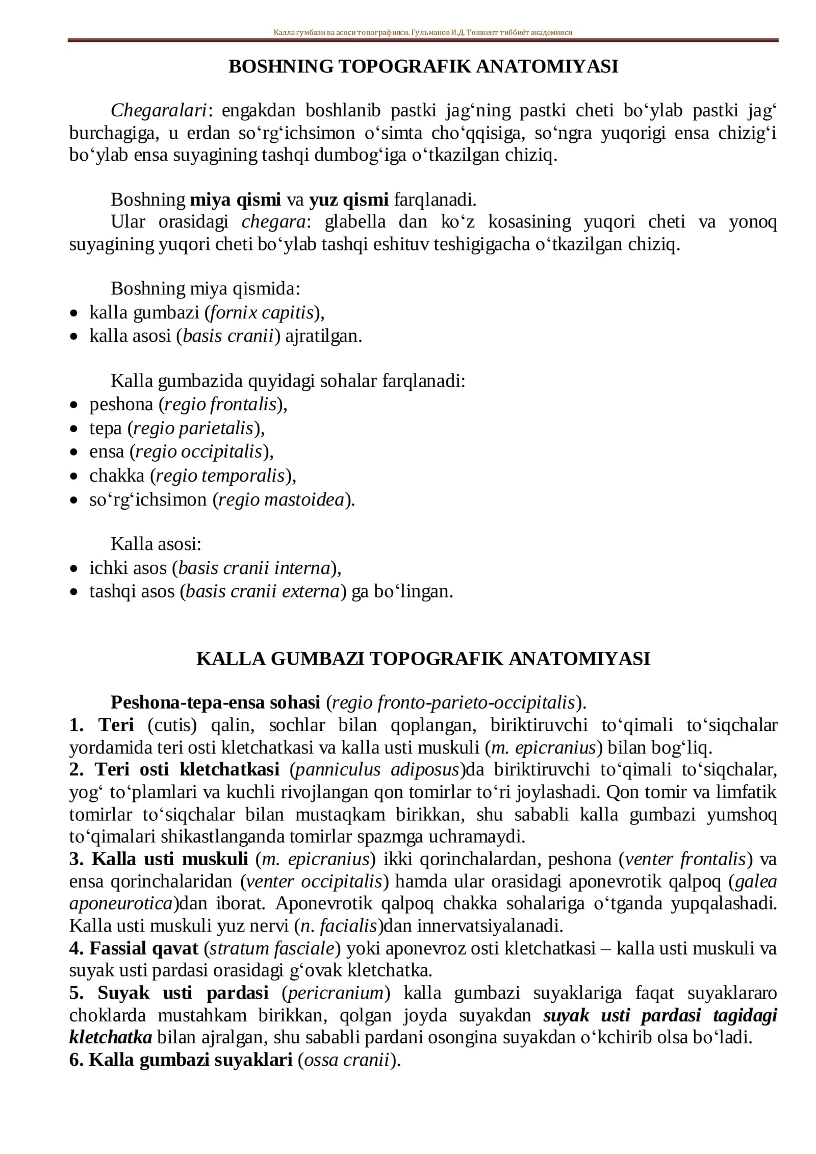 Boshning topografik anatomiyasi