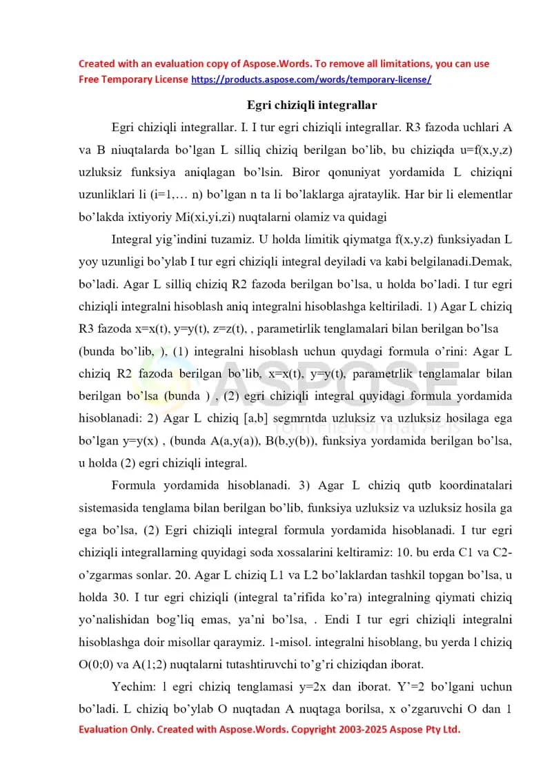 Egri chiziqli integrallar