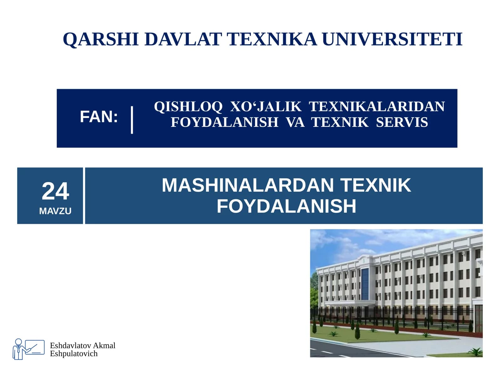 MASHINALARDAN TEXNIK FOYDALANISH